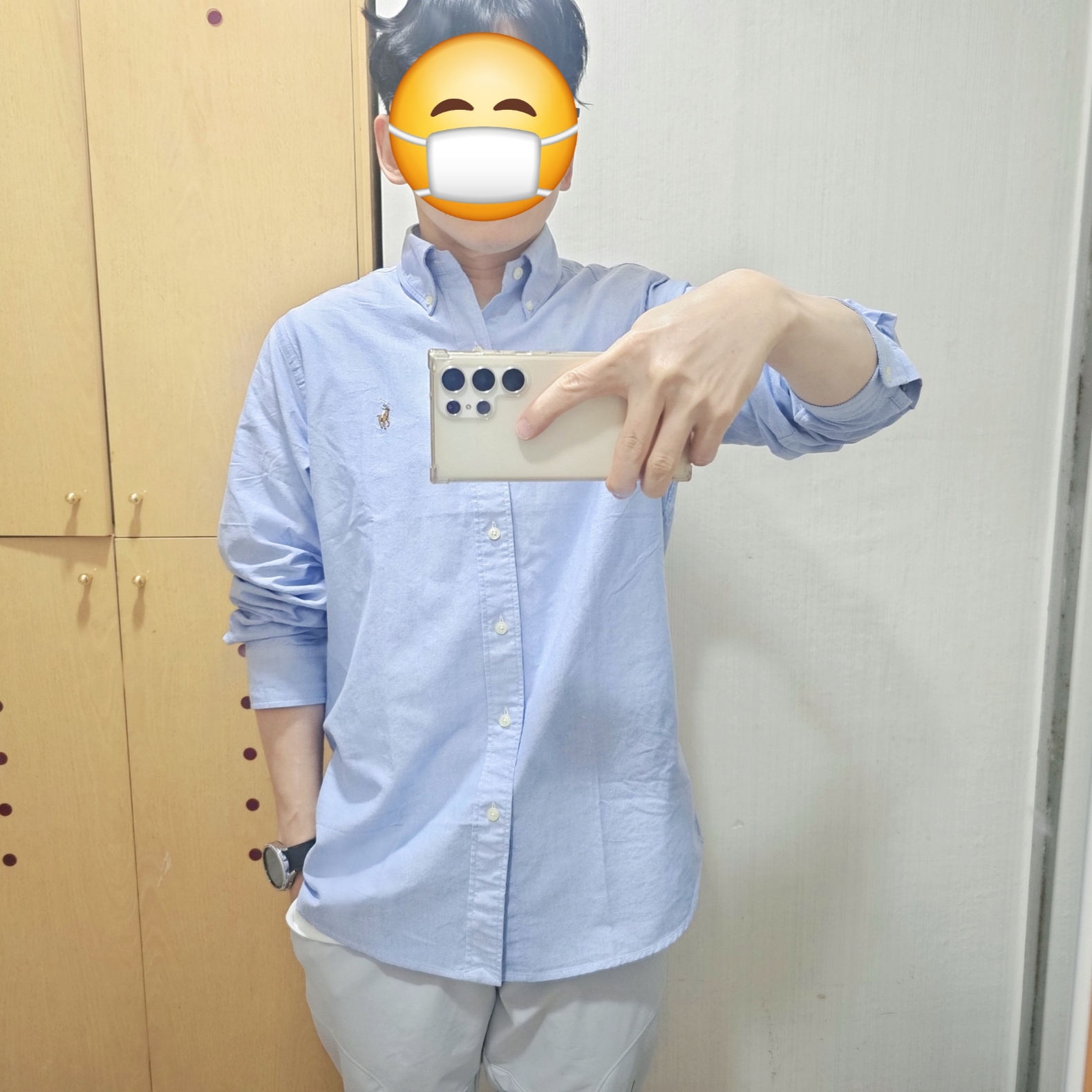 Polo Ralph Lauren Custom Fit Oxford Shirt Blue 착용 스타일