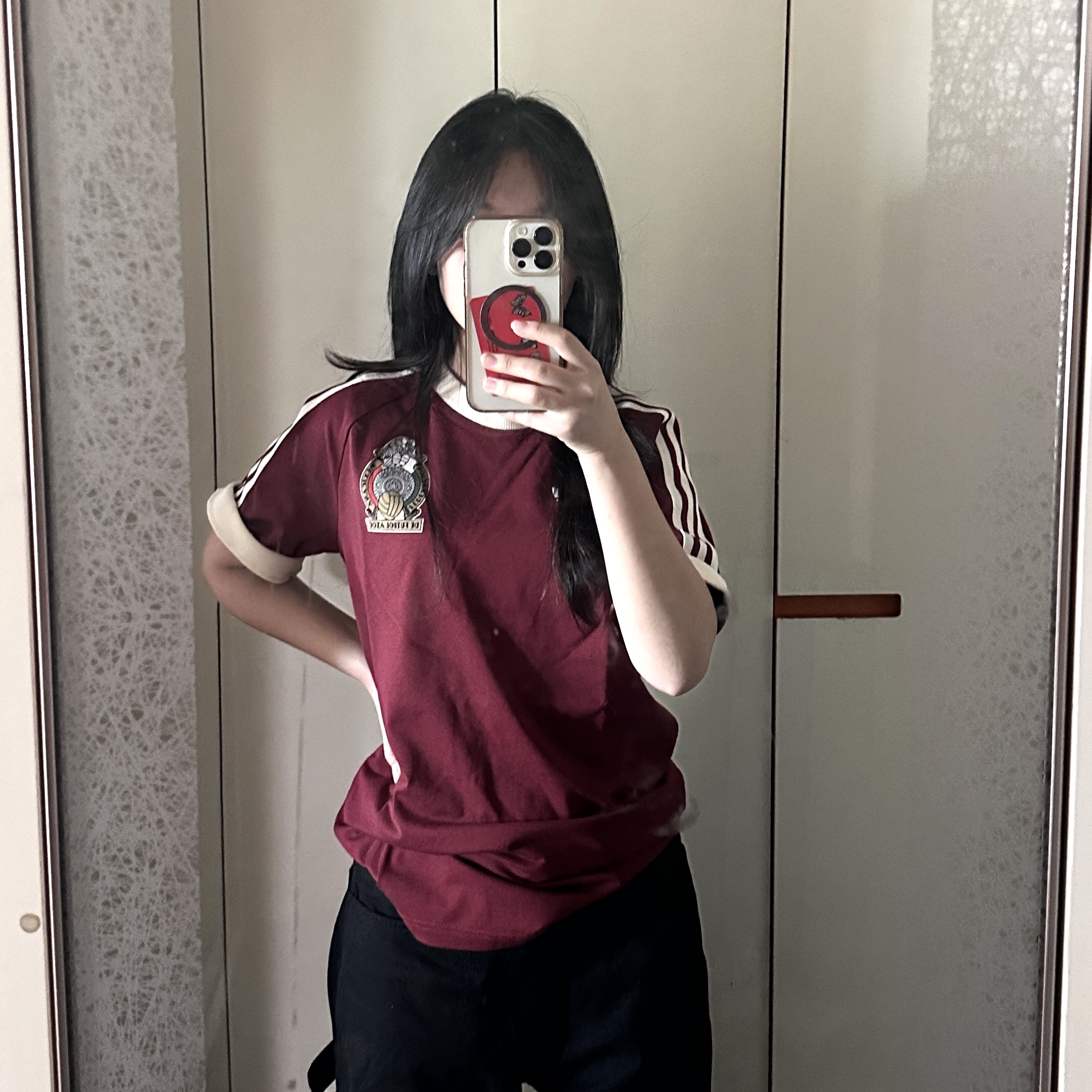 Adidas Mexico Adicolor 3S T-Shirt Noble Maroon - KR Sizing 착용 스타일