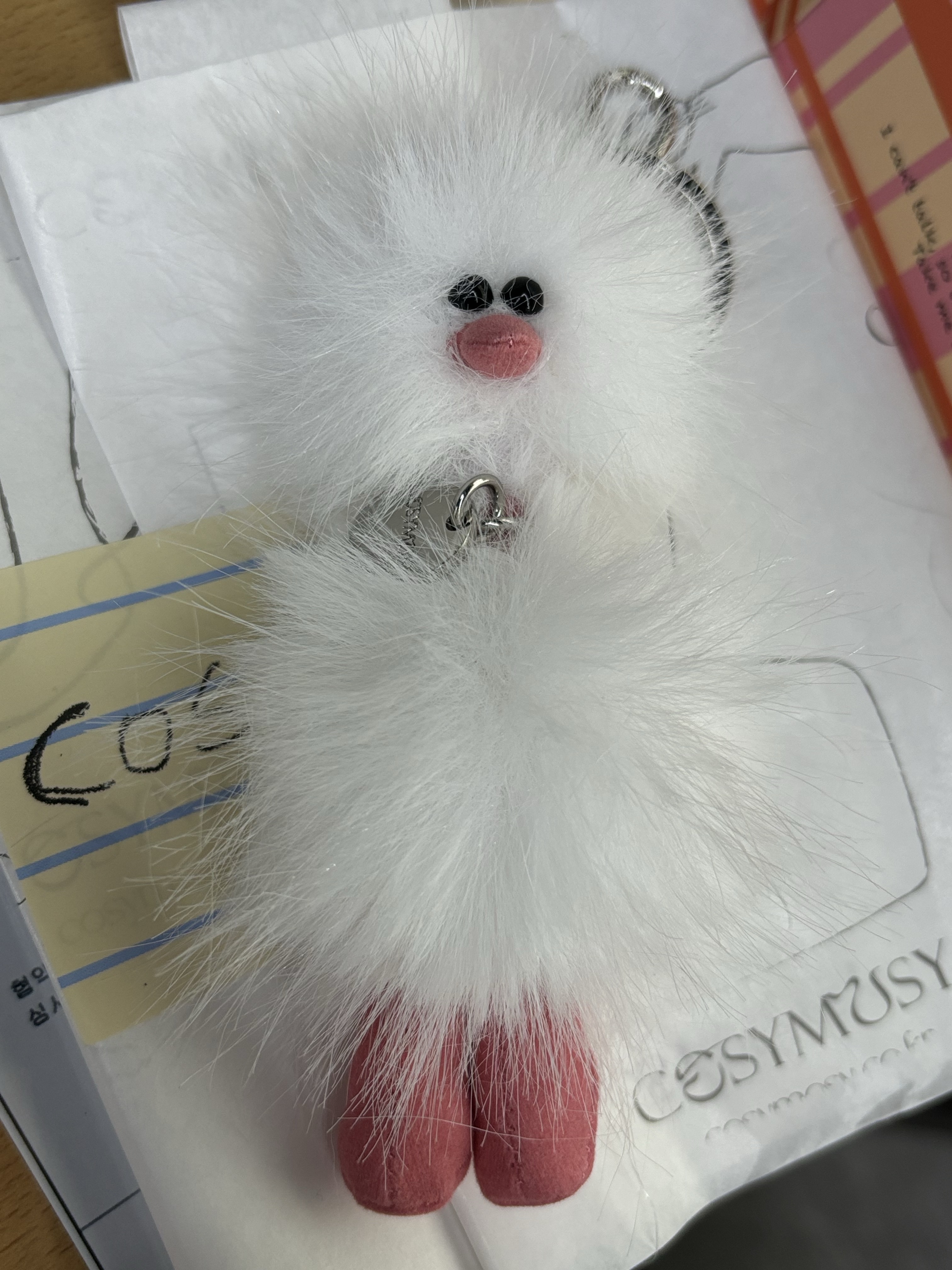 Cosymosy Mini Bird Bird Keyring White 착용 스타일