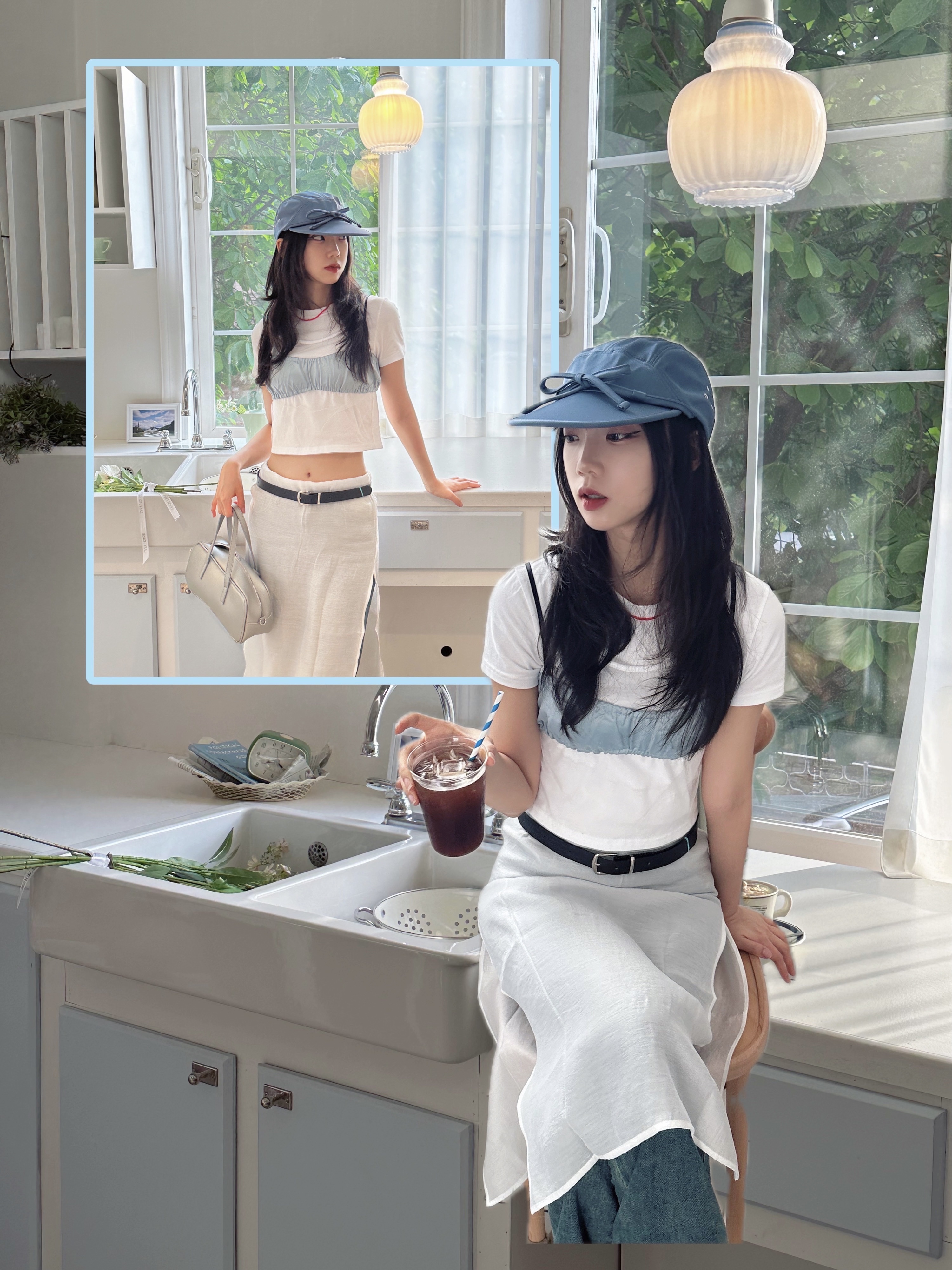 YOUCHE QS Duck Cap Ocean Blue 착용 스타일 - 3