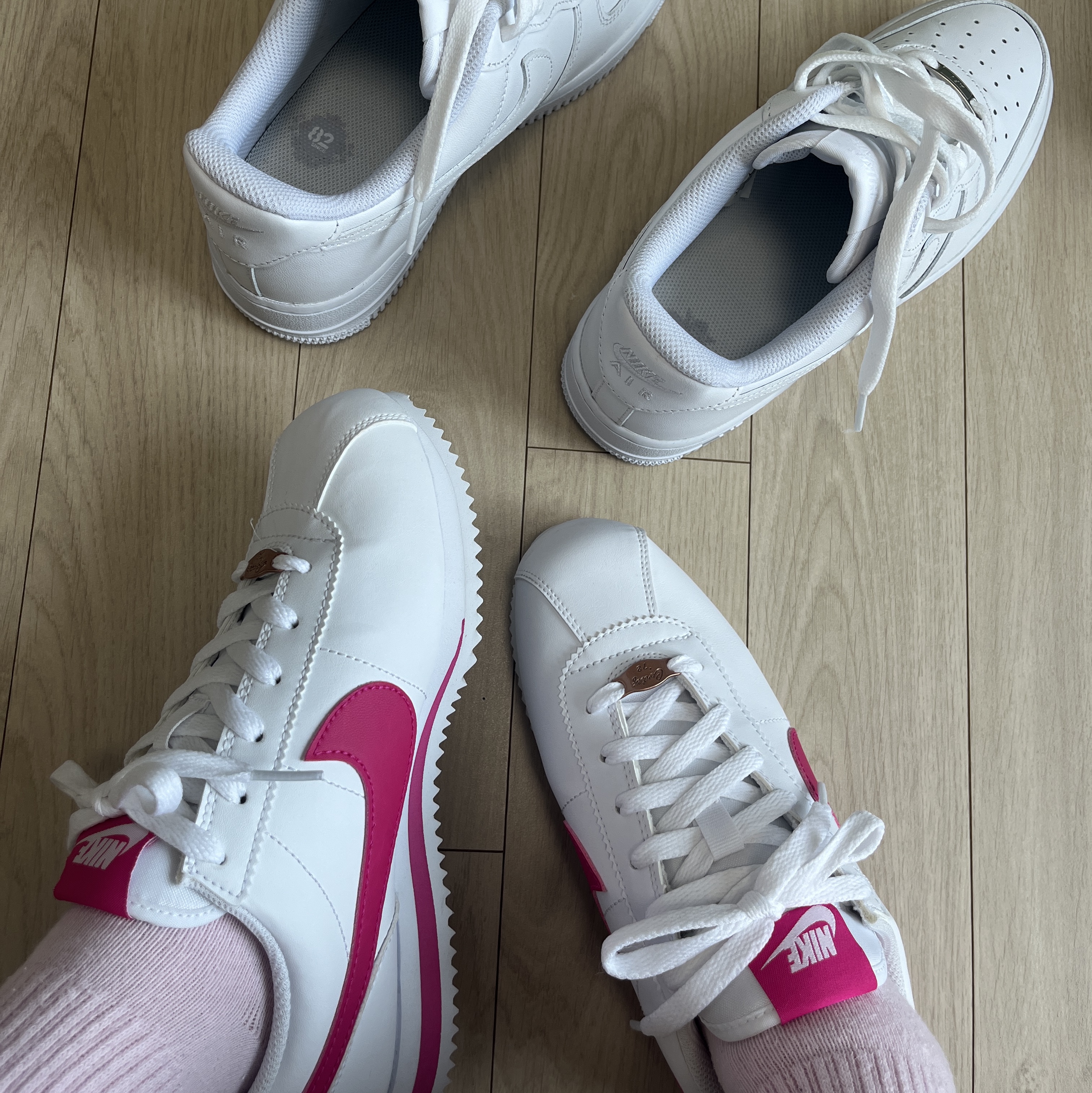 Nike Air Force 1 '07 Low White, (GS) Nike Cortez Basic SL White Pink Prime 착용 스타일 - 9