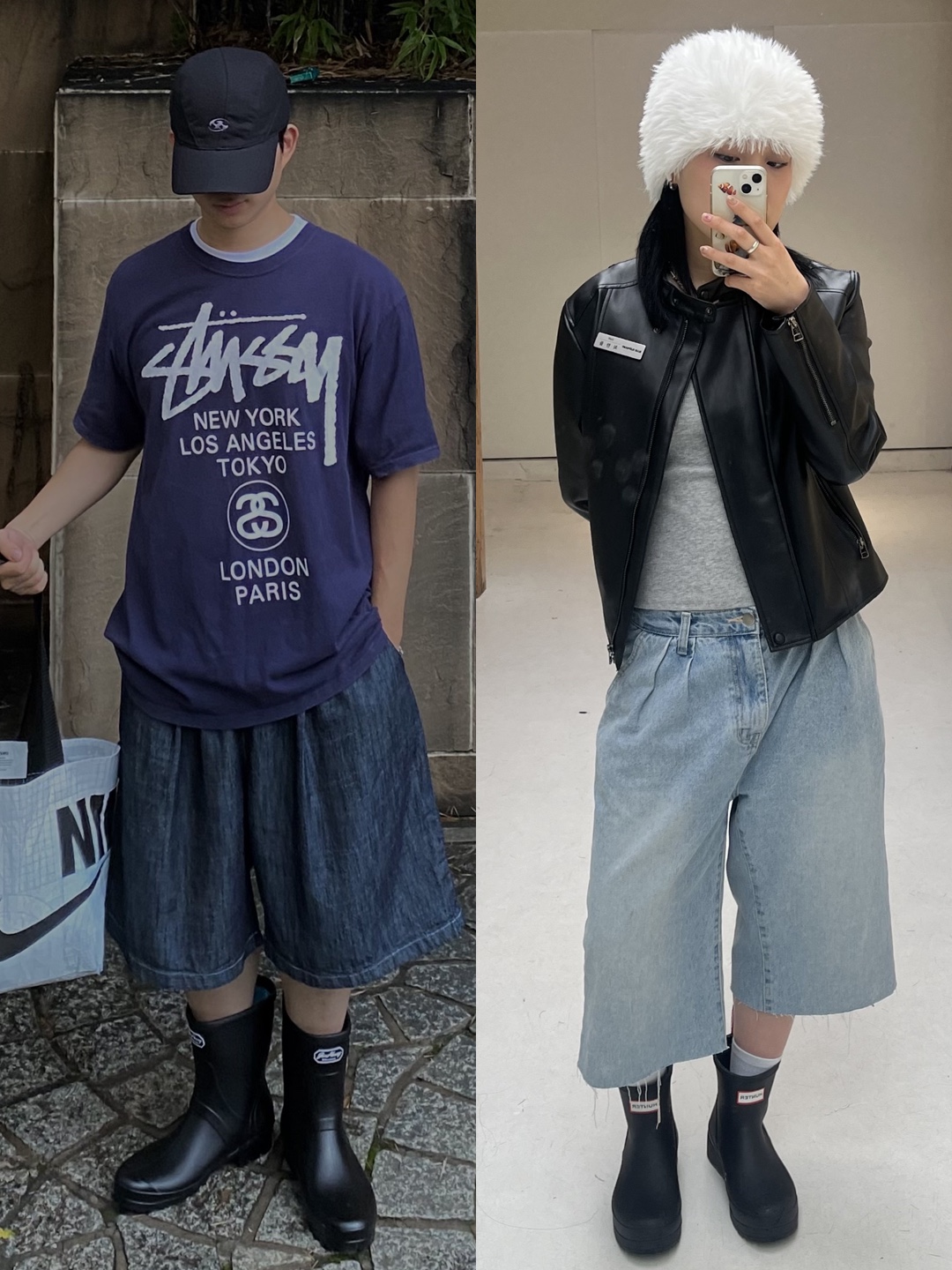(W) Hunter Play Tall Wellington Rain Boots Black, Stussy World Tour T-Shirt Black 2023 착용 스타일 - 2