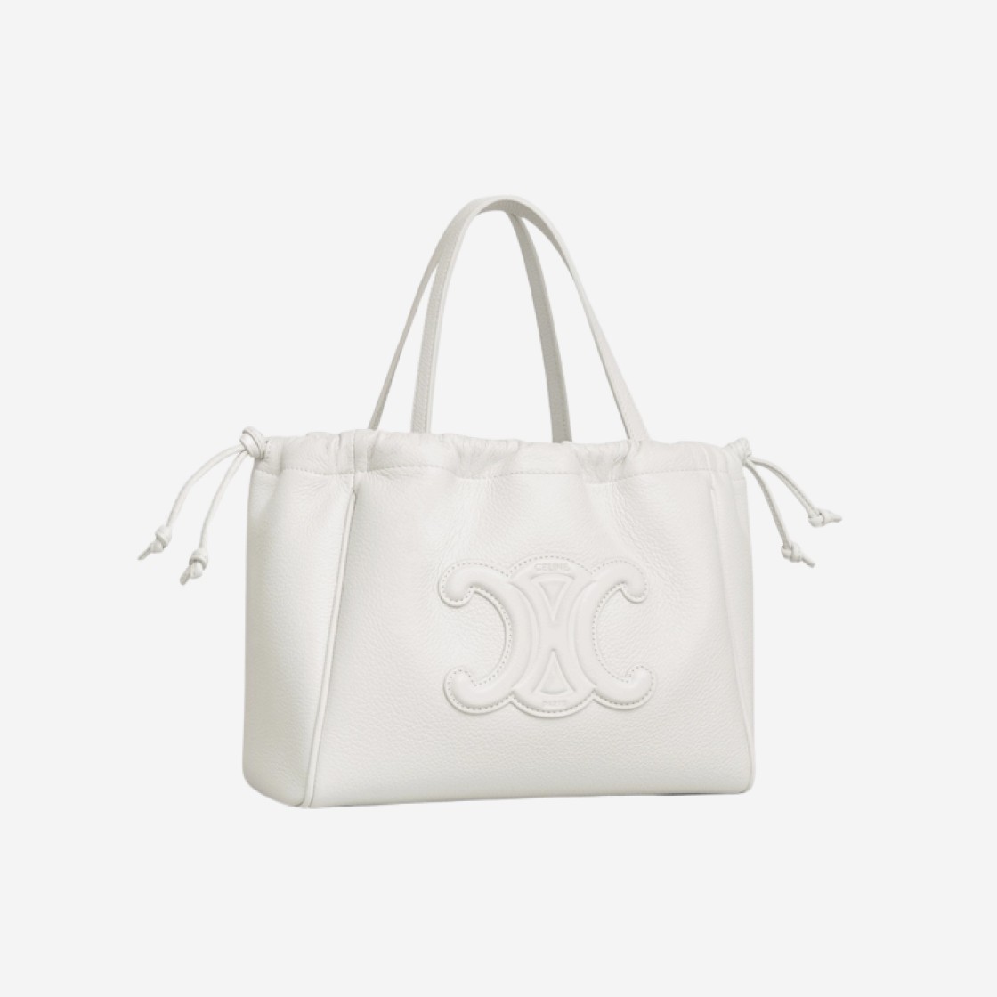 Celine Small Cabas Drawstring Cuir Triomphe in Grained Calfskin White 상세 이미지 2