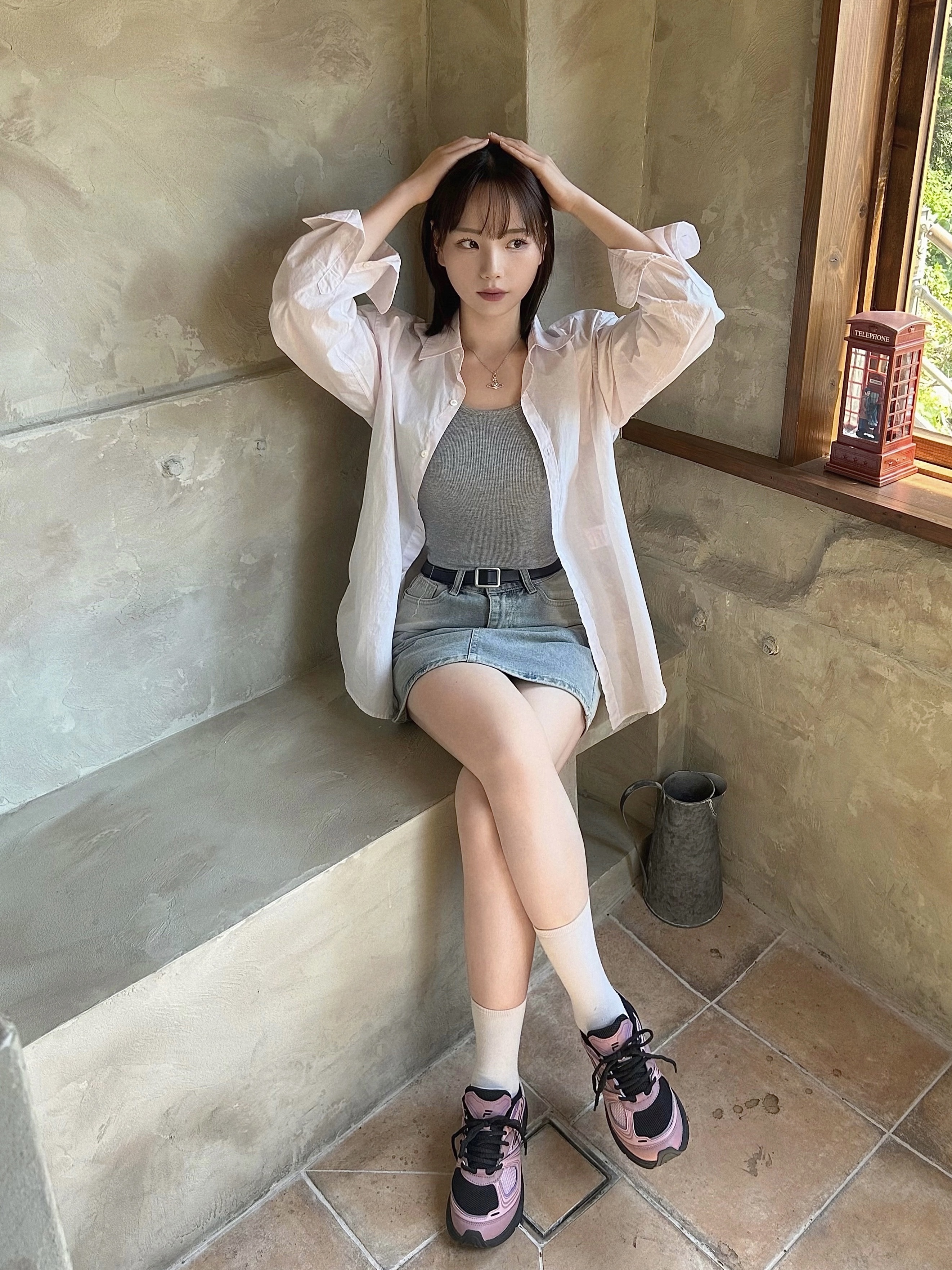 Fila Interun Pink Black 착용 스타일 - 1
