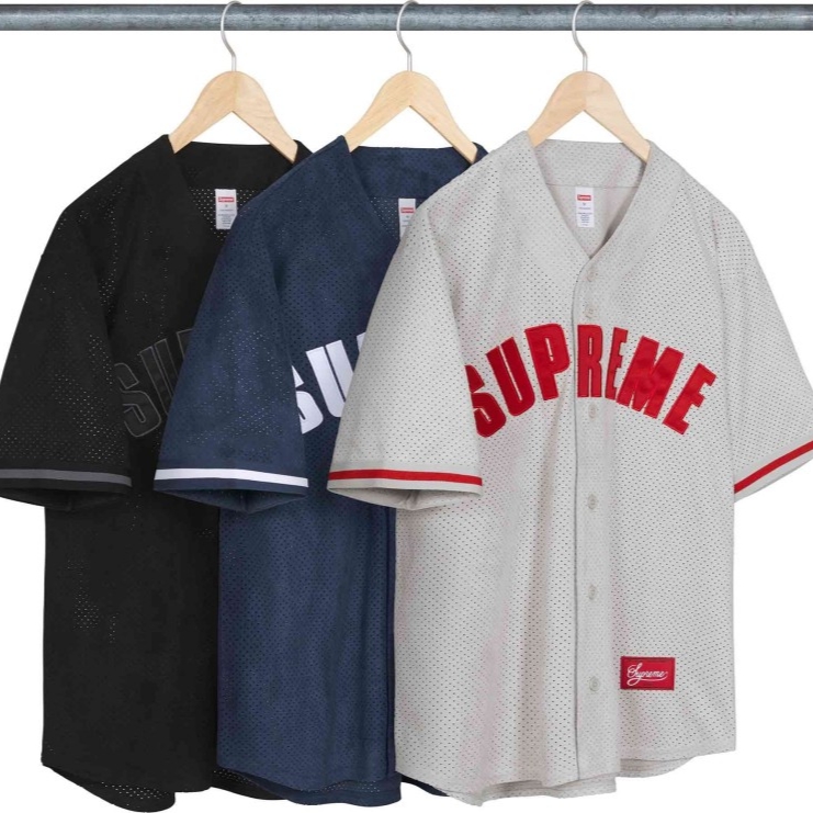 Supreme Ultrasuede Mesh Baseball Jersey Grey - 24SS 착용 스타일