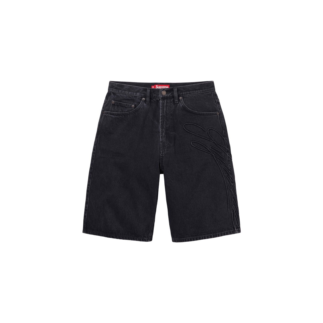 Supreme Script Baggy Denim Short Washed Black - 24SS 상세 이미지 1