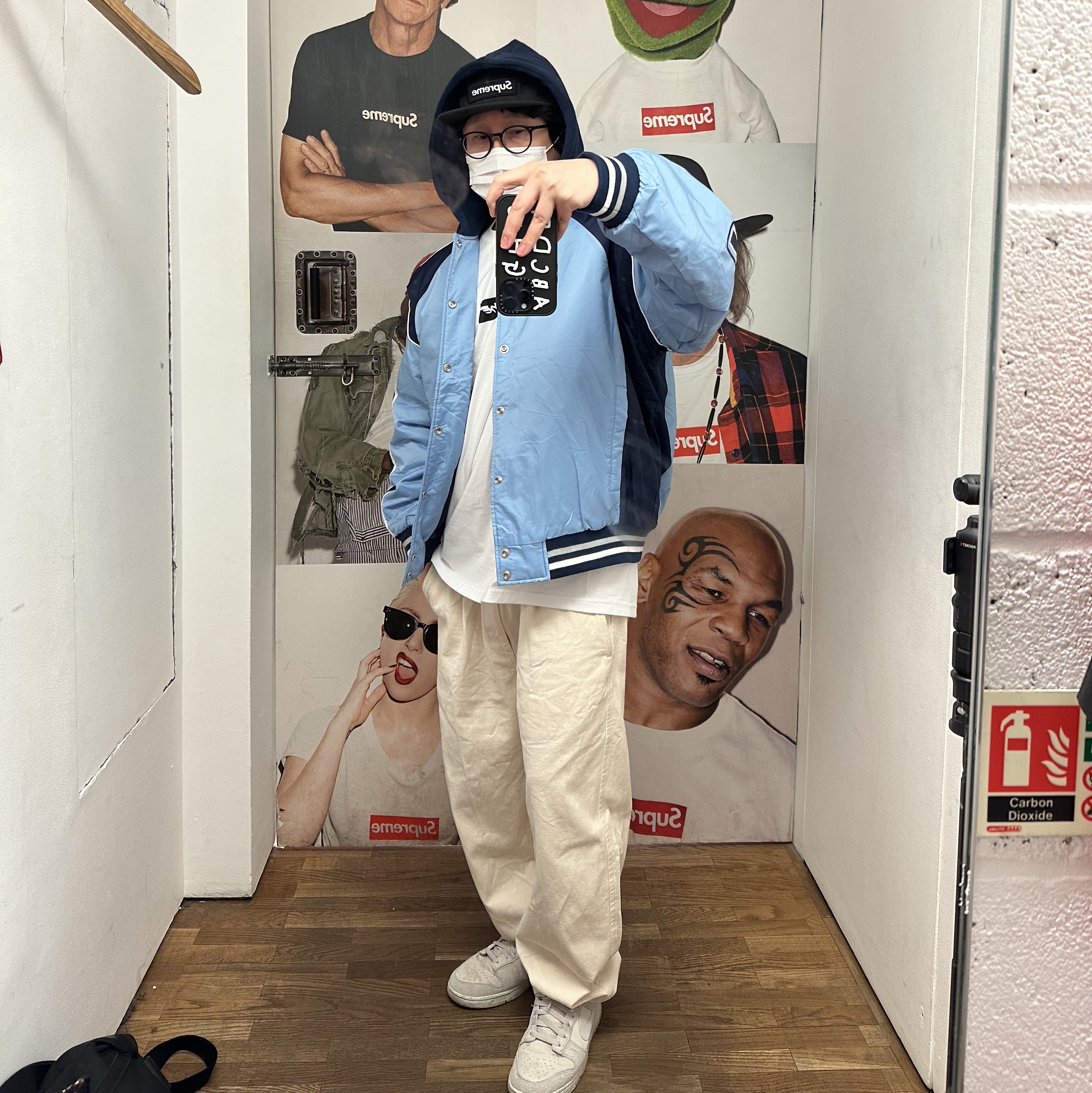 Supreme Hooded Stadium Jacket Blue - 24SS 착용 스타일
