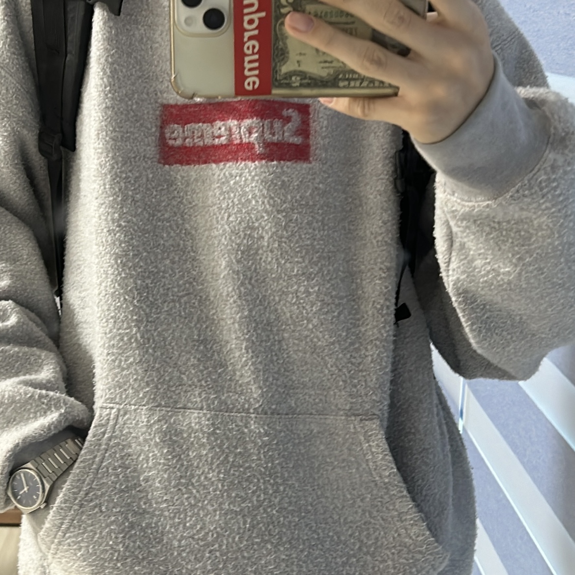 Supreme Inside Out Box Logo Hooded Sweatshirt Heather Grey - 23SS, Supreme Backpack Black - 23FW 착용 스타일
