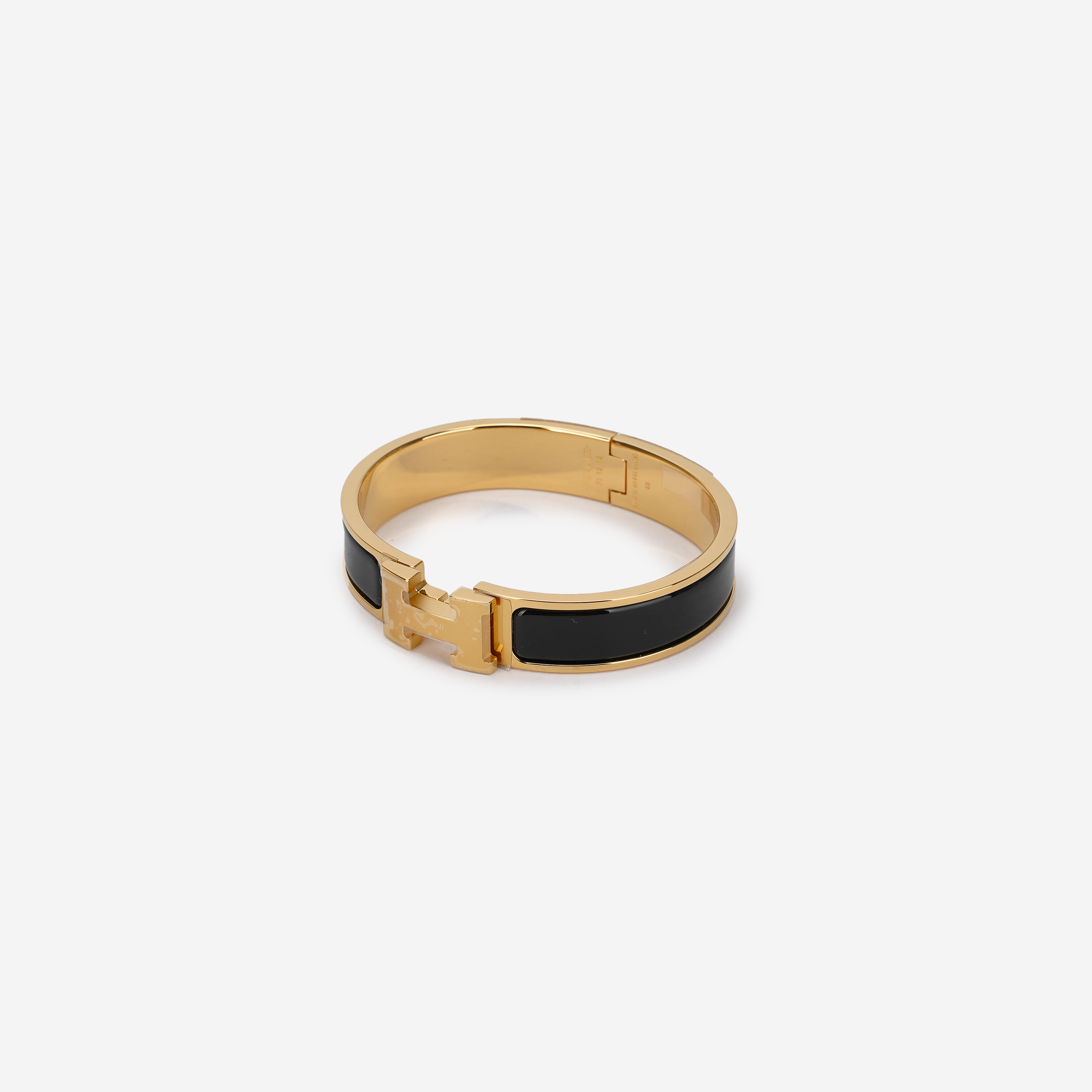 (W) 에르메스 클릭아슈 브레이슬릿 골드 하드웨어 & 누아((W) Hermes Clic H Bracelet Gold & Noir)