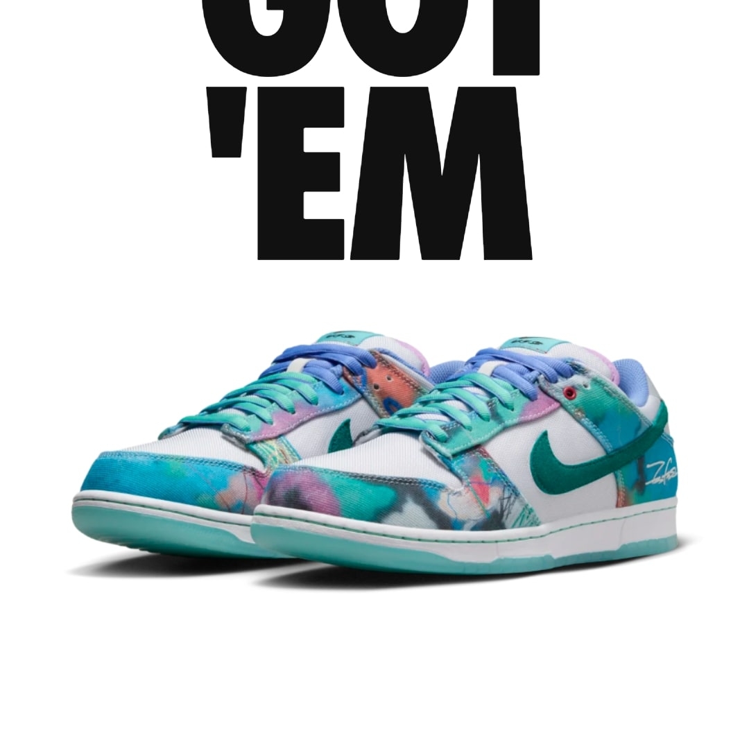 Nike x Futura Laboratories SB Dunk Low OG QS White and Geode Teal 착용 스타일 - 5