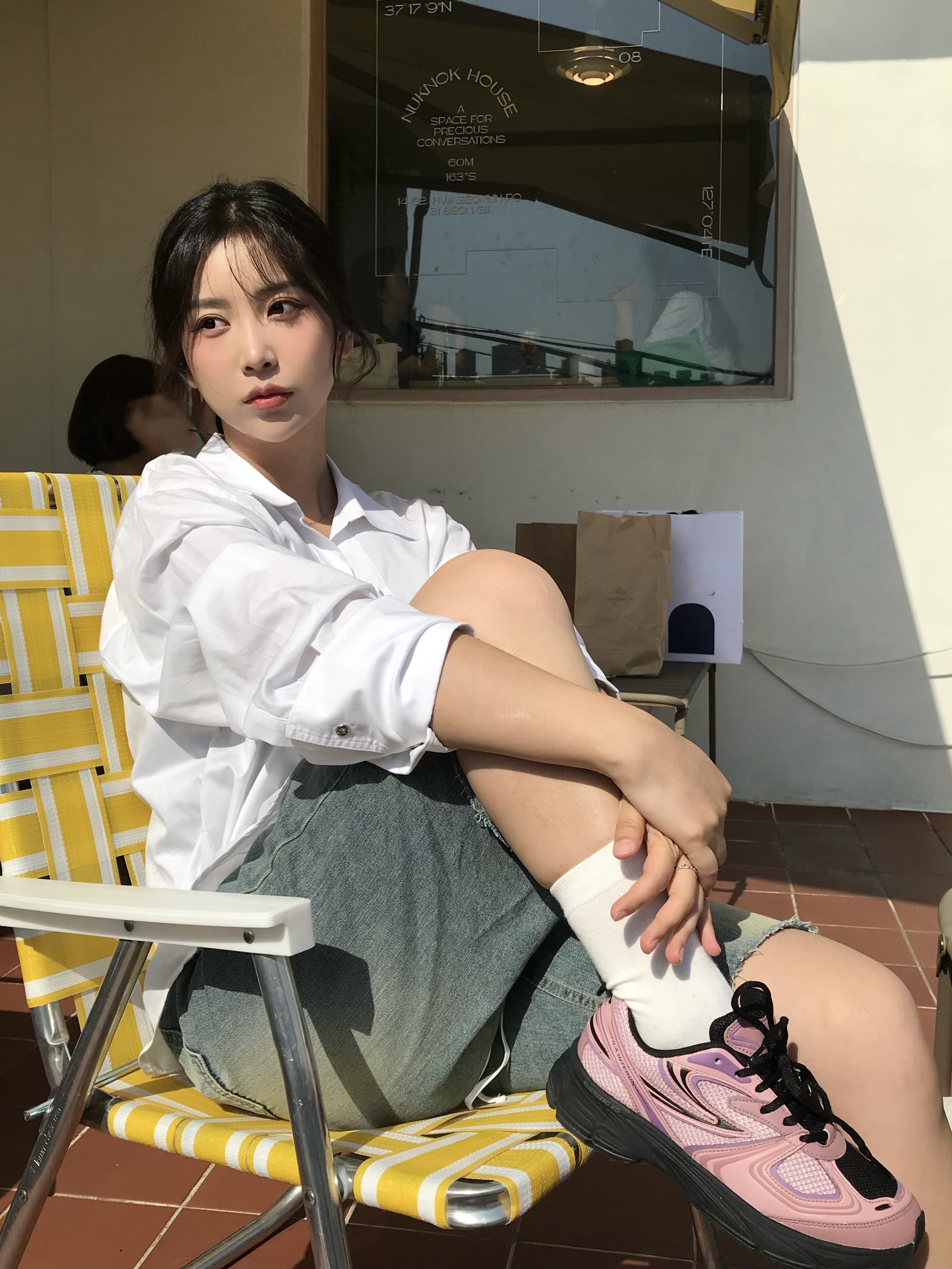 Fila Interun Pink Black 착용 스타일 - 4