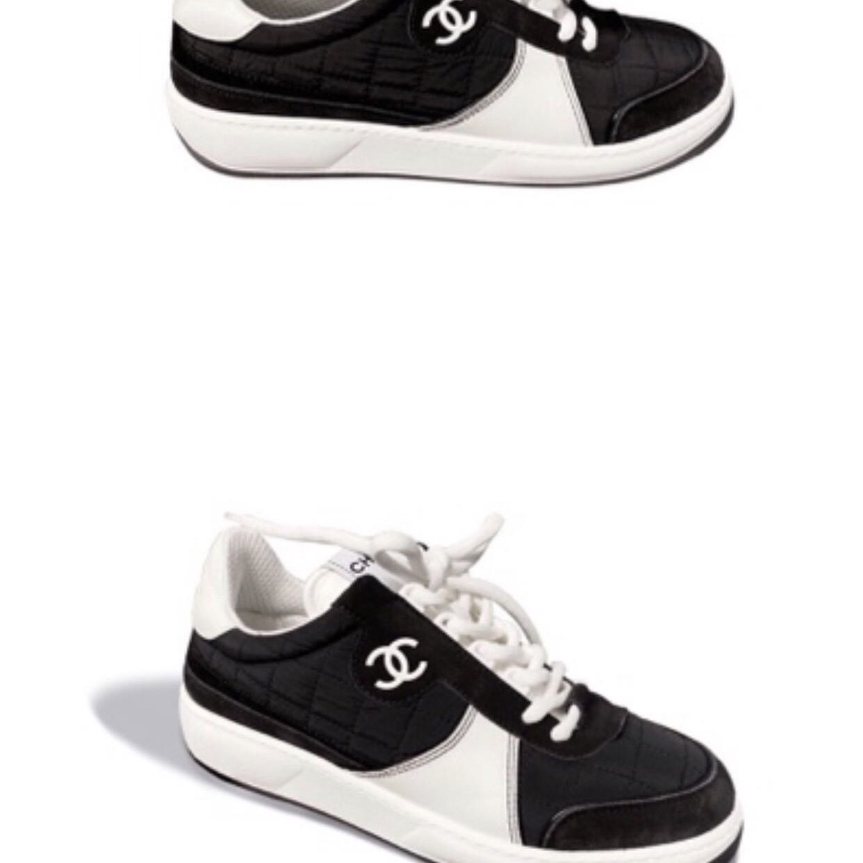 (W) Chanel Sneakers Fabric Suede Calfskin & Black White 착용 스타일