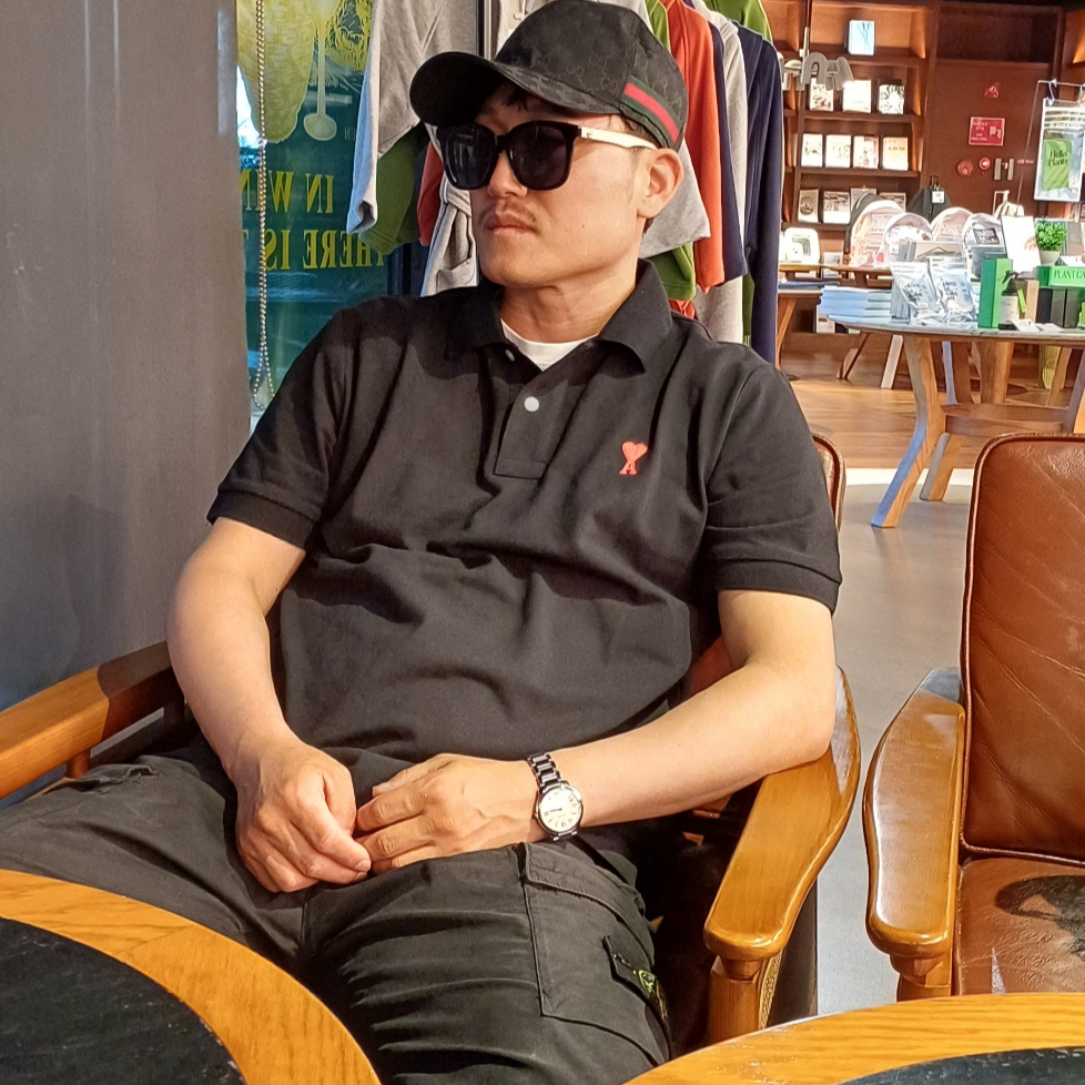 Gucci Original GG Baseball Hat with Web Black, AMI de Coeur Polo Shirt Heather Evergreen 착용 스타일 - 4