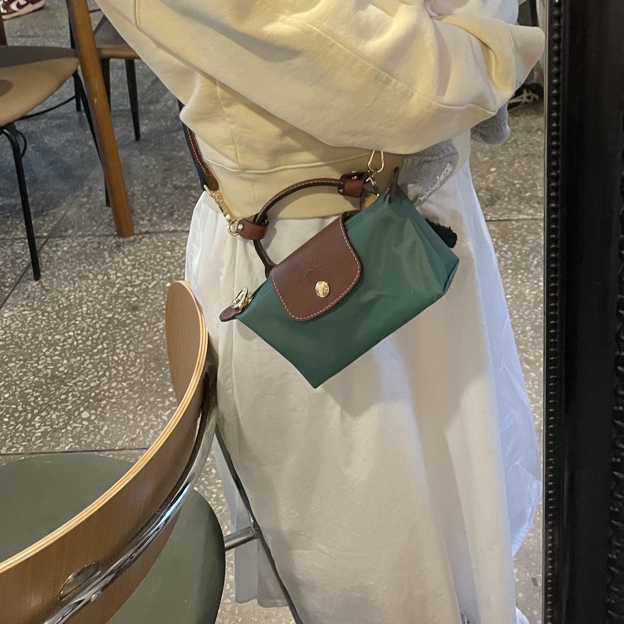 Longchamp Le Pliage Original Handle Pouch Sage 착용 스타일