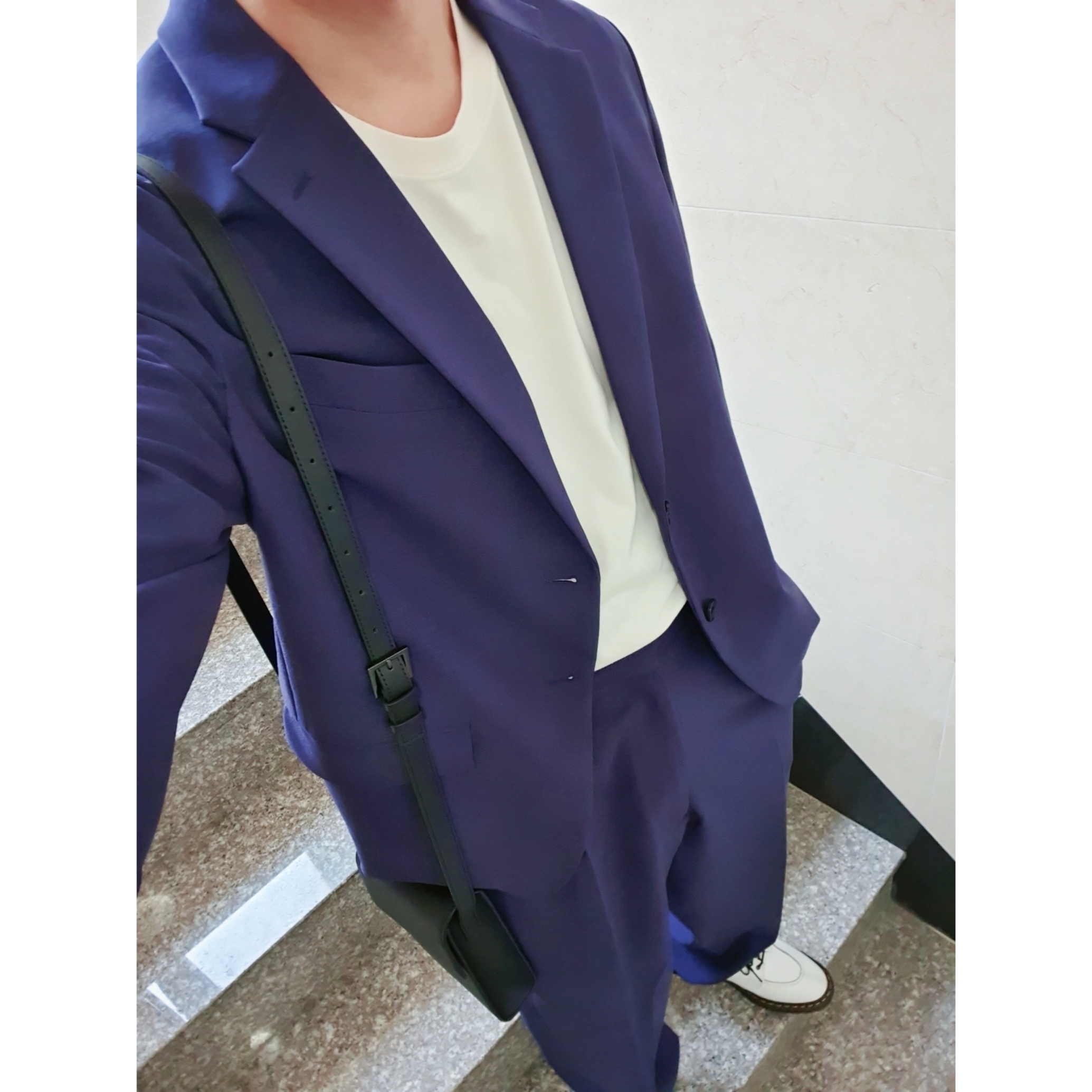 Uniqlo x Marni Tailored Jacket Blue - KR, Uniqlo x Marni Wide Fit Pleated Trousers Blue - KR 착용 스타일 - 1