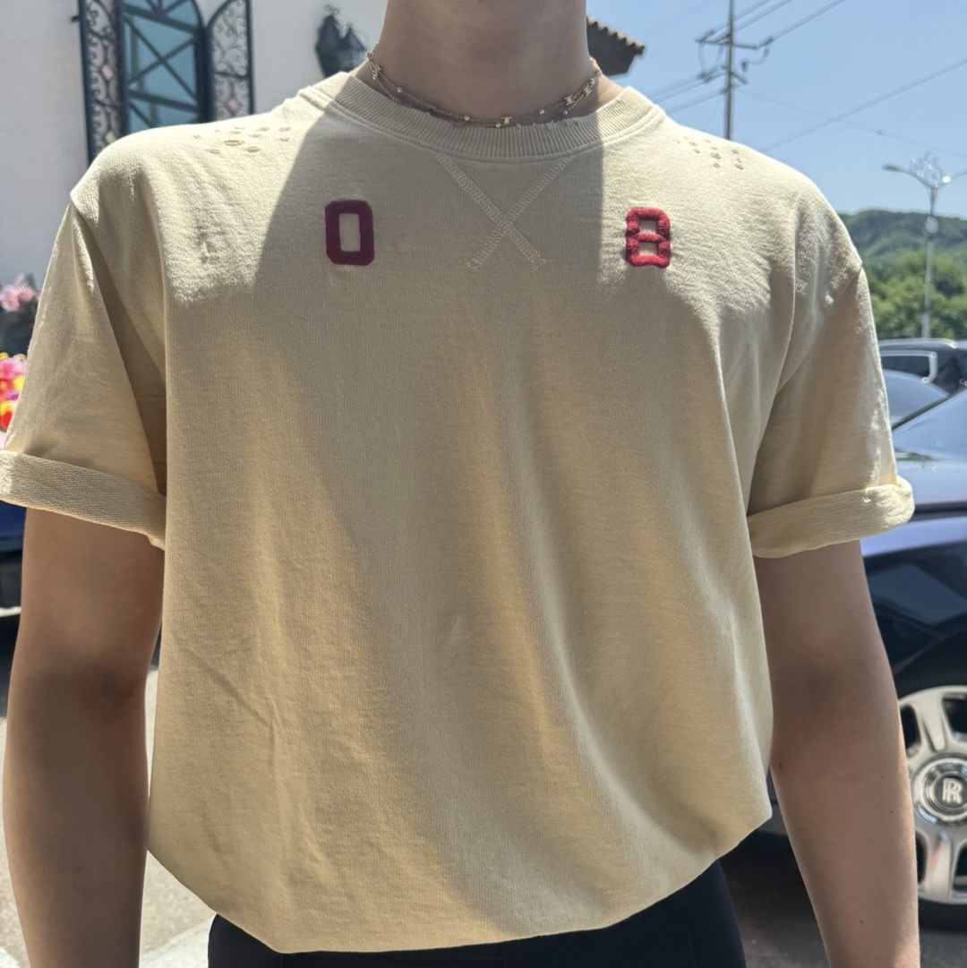 N ARCHIVE 80'S Military Archive Damage Garments T-Shirt Beige 착용 스타일 - 1