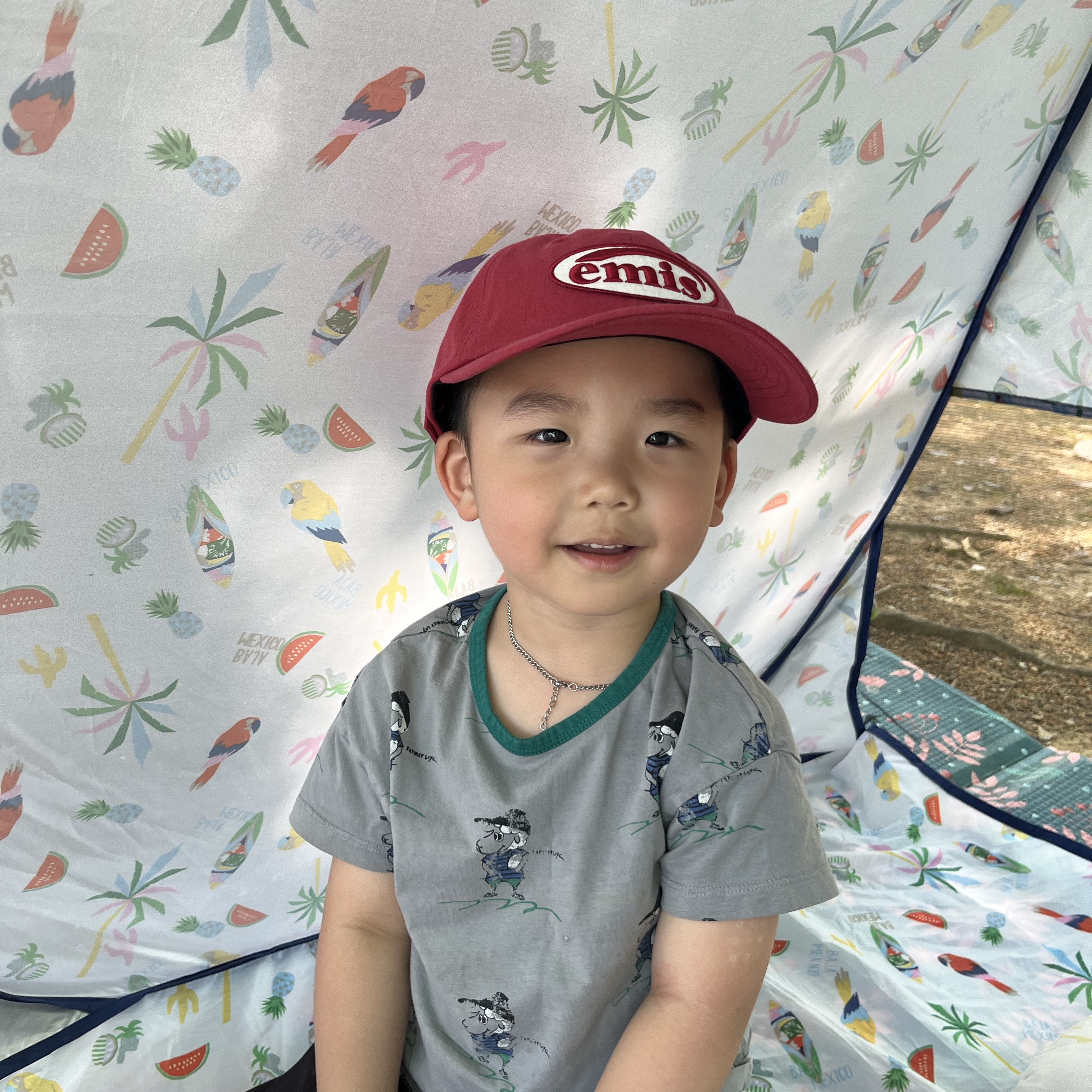 Emis Tone On Tone Wappen Ball Cap Red 착용 스타일 - 2