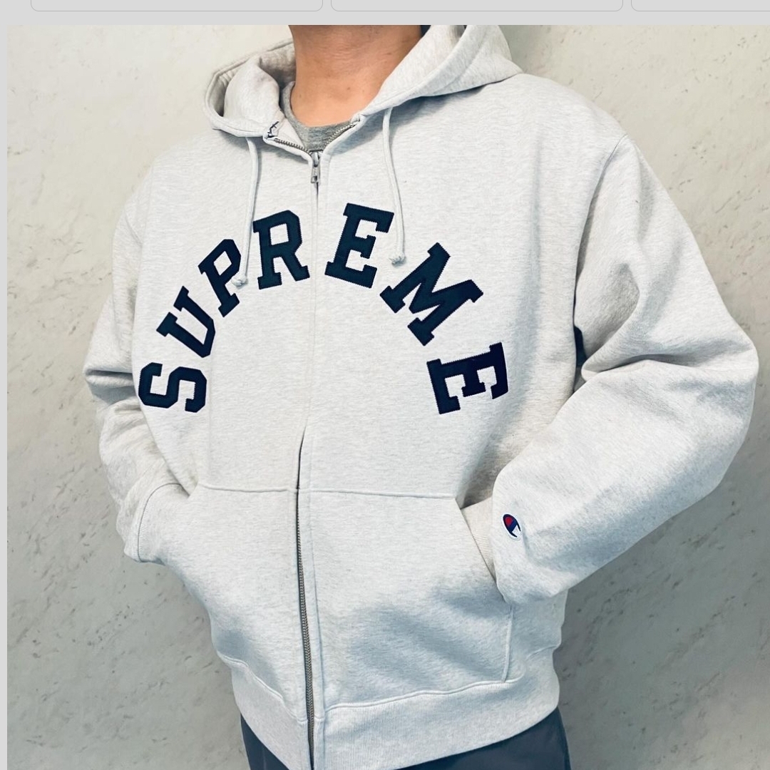 Supreme x Champion Zip Up Hooded Sweatshirt Black - 24SS, Supreme x Champion Zip Up Hooded Sweatshirt Ash Grey - 24SS 착용 스타일 - 2