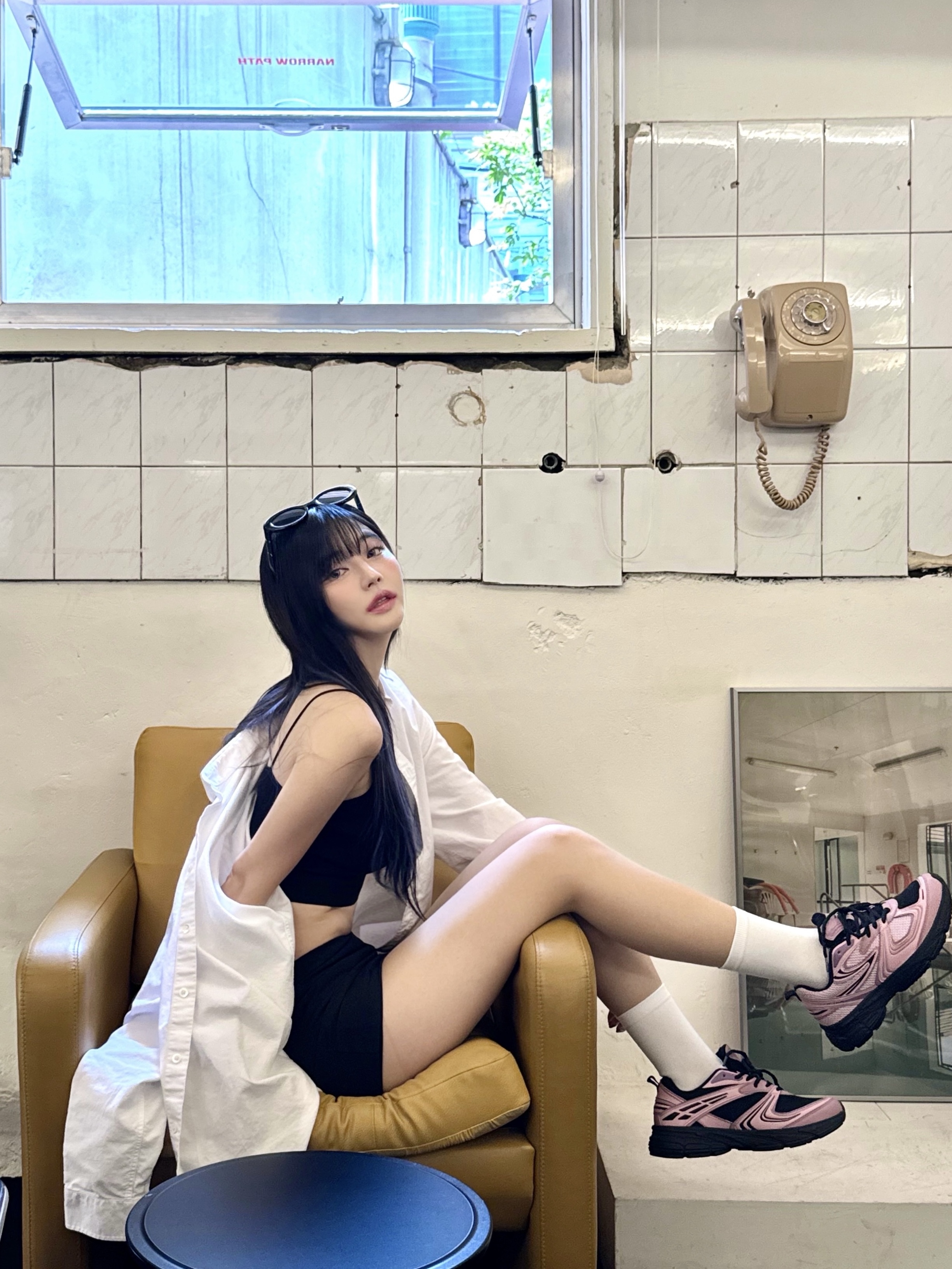 Fila Interun Pink Black 착용 스타일 - 1