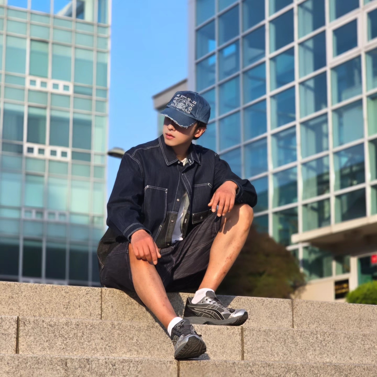Millo Archive Core Denim Ball Cap Washed Blue, Asics x Unaffected Gel-Kayano 14 Silver Moon 착용 스타일 - 5