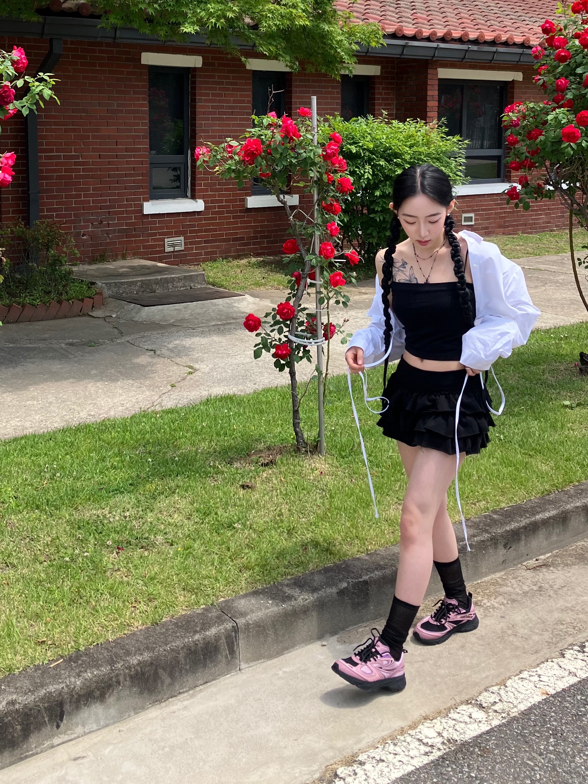 Fila Interun Pink Black 착용 스타일 - 2