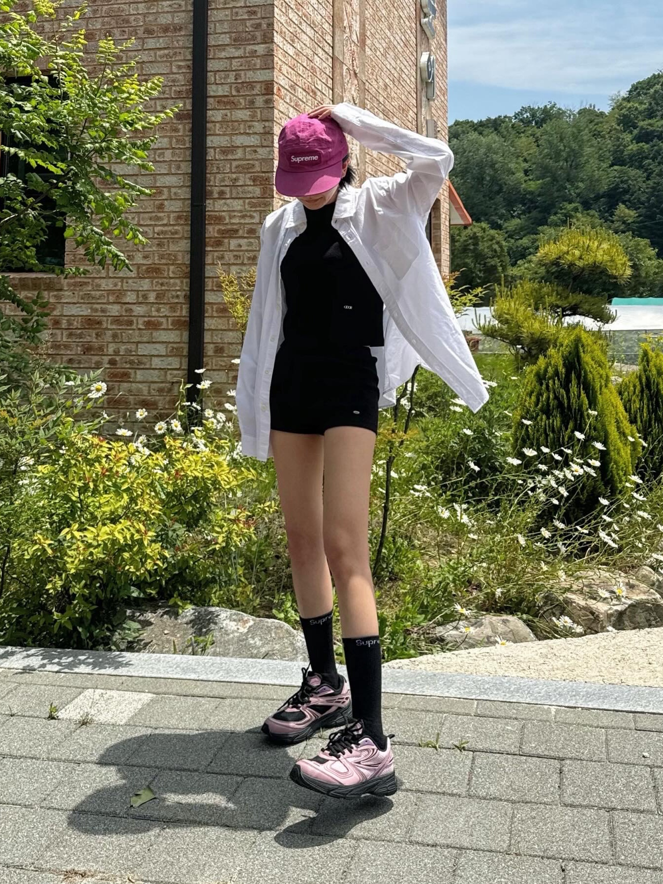 Fila Interun Pink Black, Supreme Waxed Cotton Camp Cap Magenta - 23FW 착용 스타일 - 3
