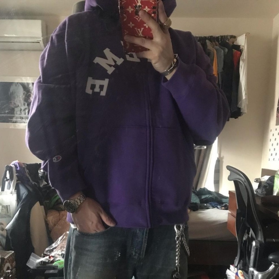 Supreme x Champion Zip Up Hooded Sweatshirt Black - 24SS, Supreme x Champion Zip Up Hooded Sweatshirt Ash Grey - 24SS 착용 스타일 - 5