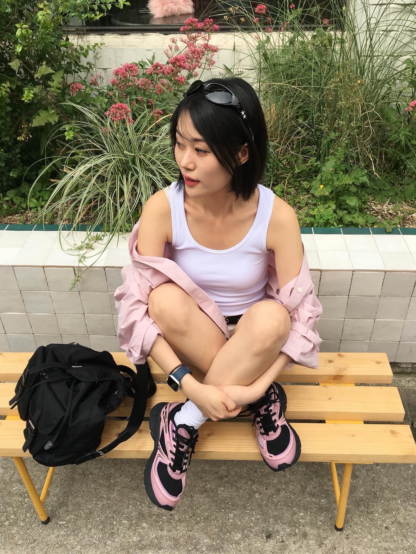 Fila Interun Pink Black 착용 스타일 - 1