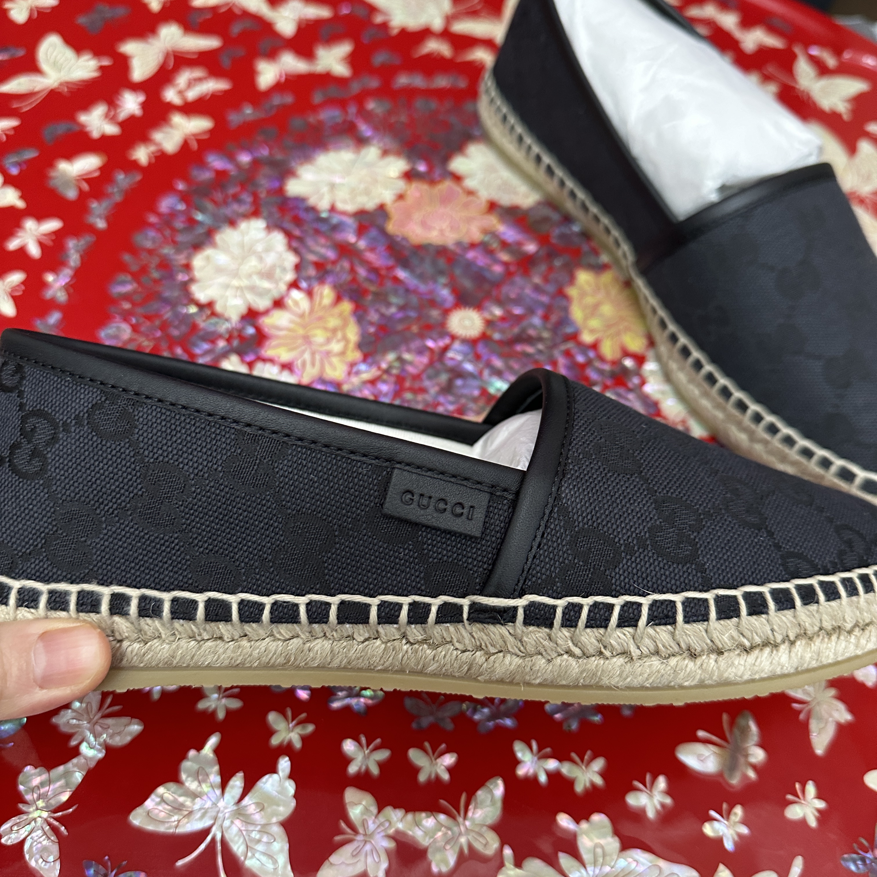 (W) Gucci GG Canvas Espadrilles Black 착용 스타일 - 4