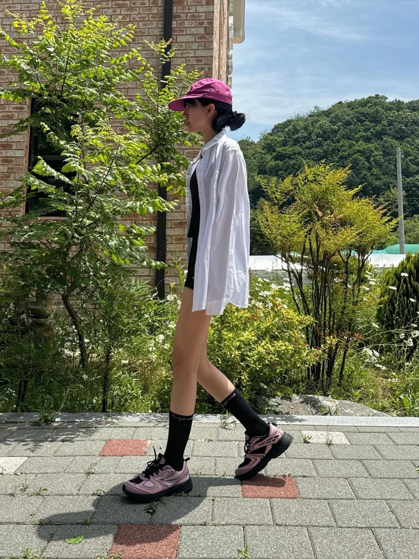 Fila Interun Pink Black, Supreme Waxed Cotton Camp Cap Magenta - 23FW 착용 스타일 - 2