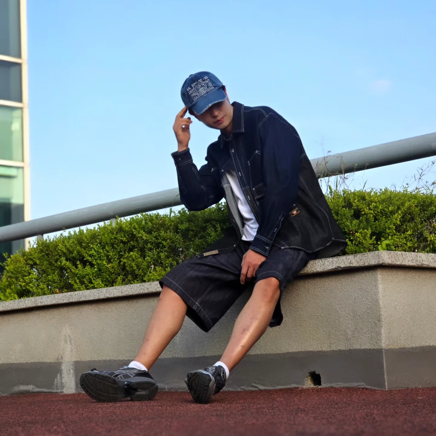 Millo Archive Core Denim Ball Cap Washed Blue, Asics x Unaffected Gel-Kayano 14 Silver Moon 착용 스타일 - 3