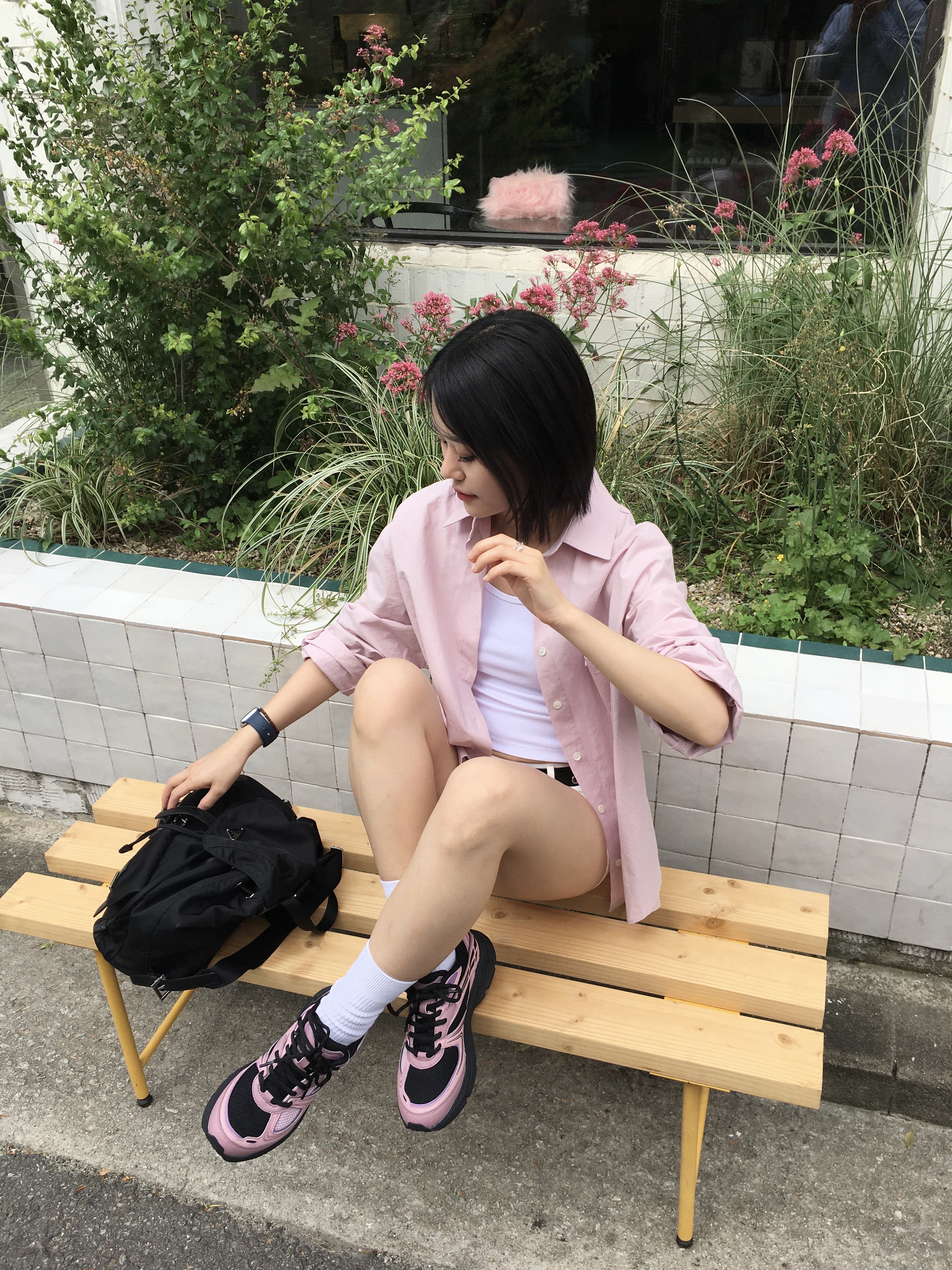 Fila Interun Pink Black 착용 스타일 - 2