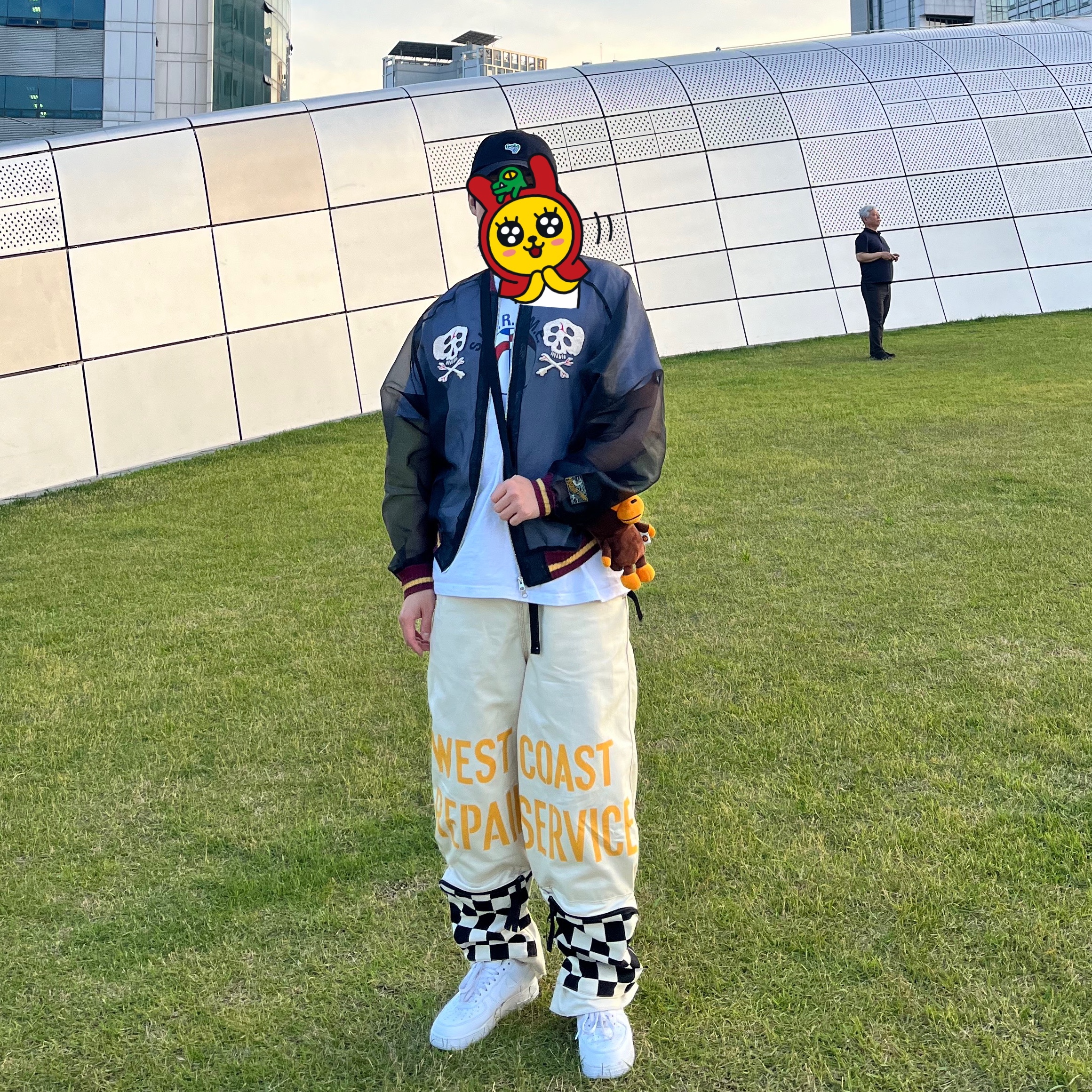 Kapital Sheer Pearl Mosquito Guard Souvenir Jacket Black, Kapital Thin Canvas Waist Repair Man Track Pants (Race Ver) Kinari 착용 스타일