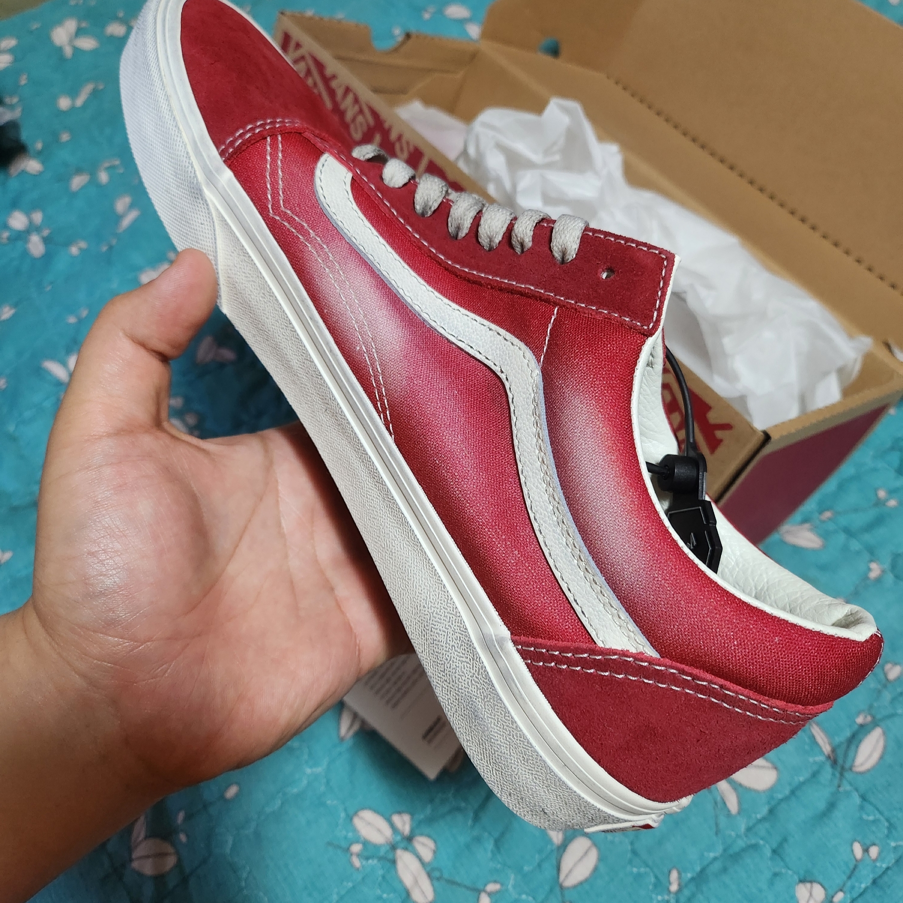 Vans Old Skool Wave Washed Red 착용 스타일 - 2