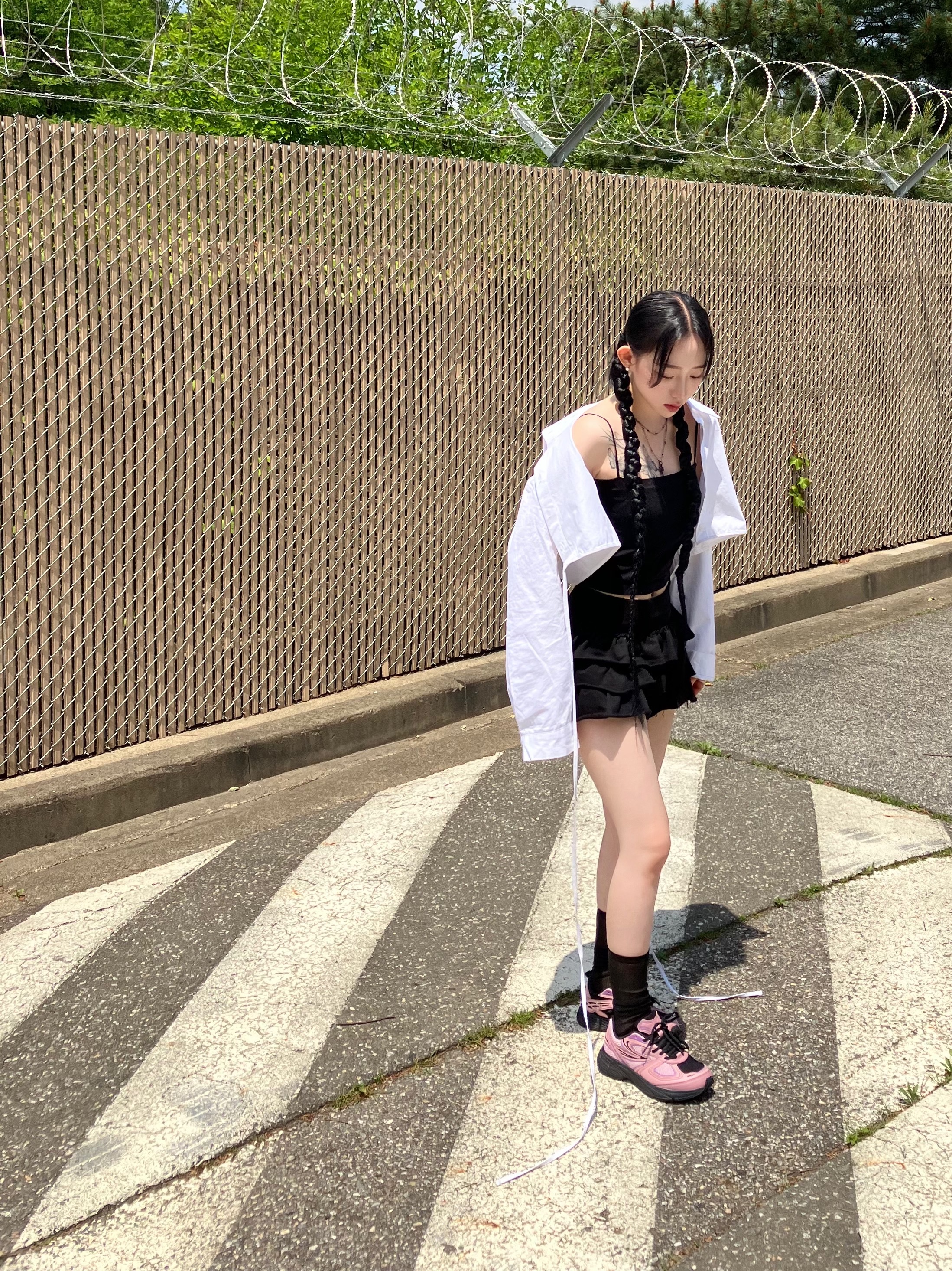 Fila Interun Pink Black 착용 스타일 - 6