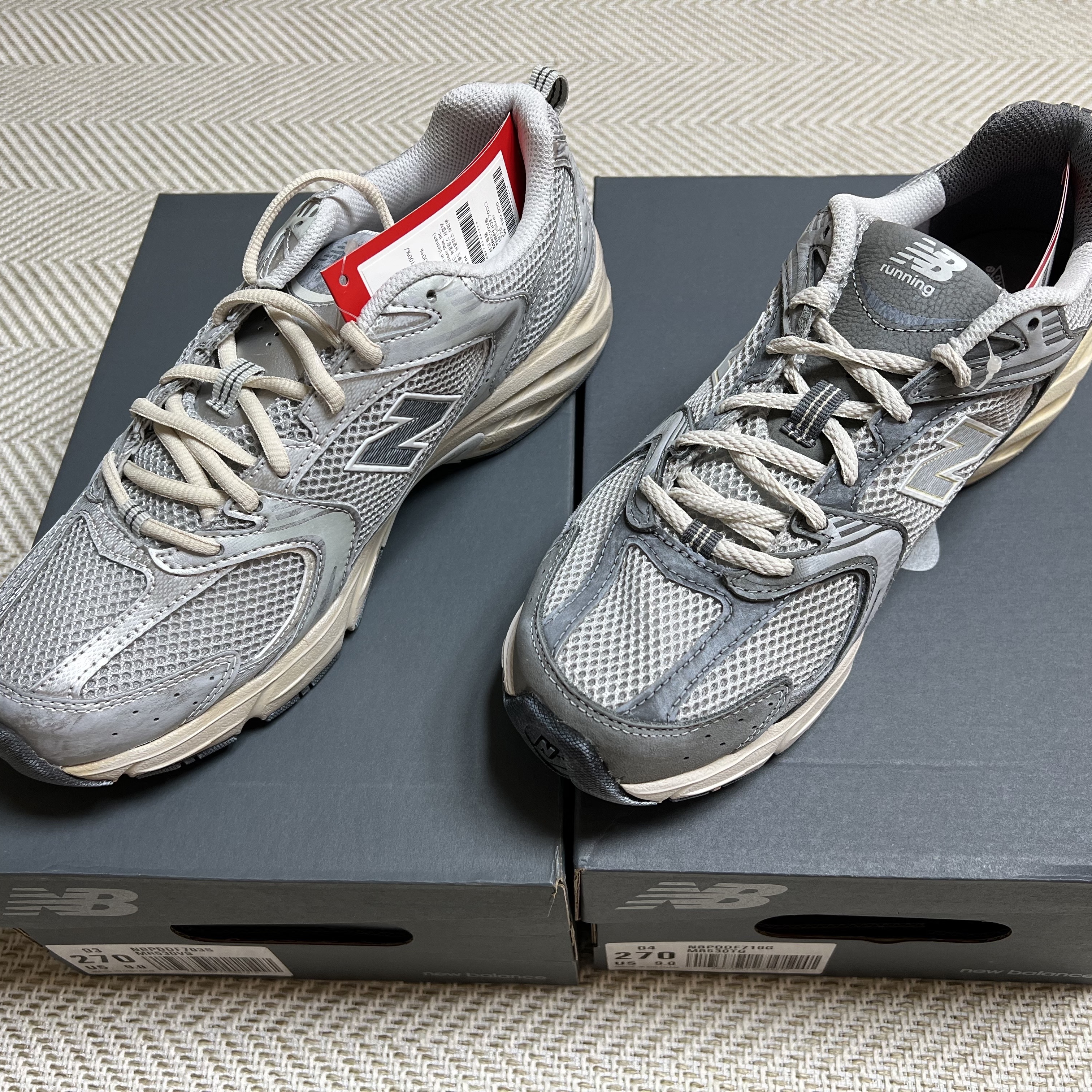 New Balance 530 Vintage Metallic Silver, New Balance 530 Premium Vintage Grey Matter 착용 스타일 - 2