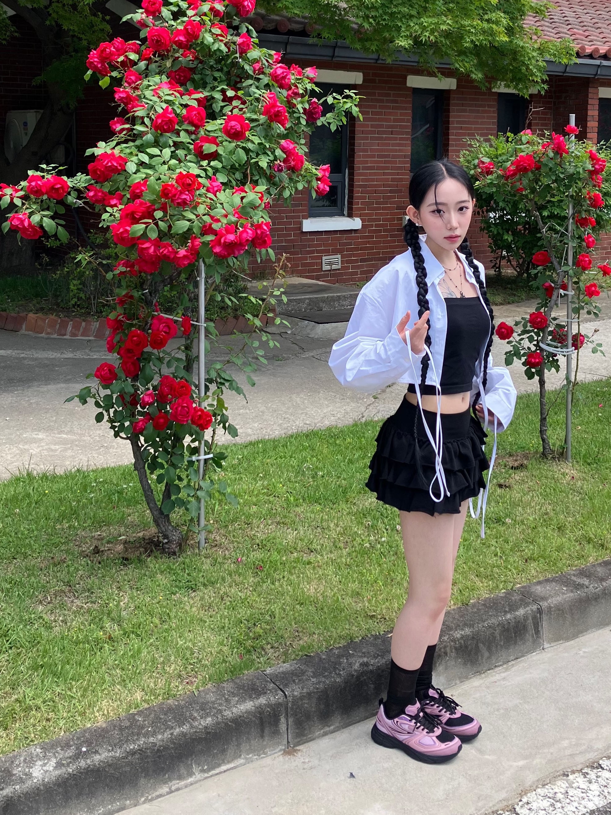Fila Interun Pink Black 착용 스타일 - 1