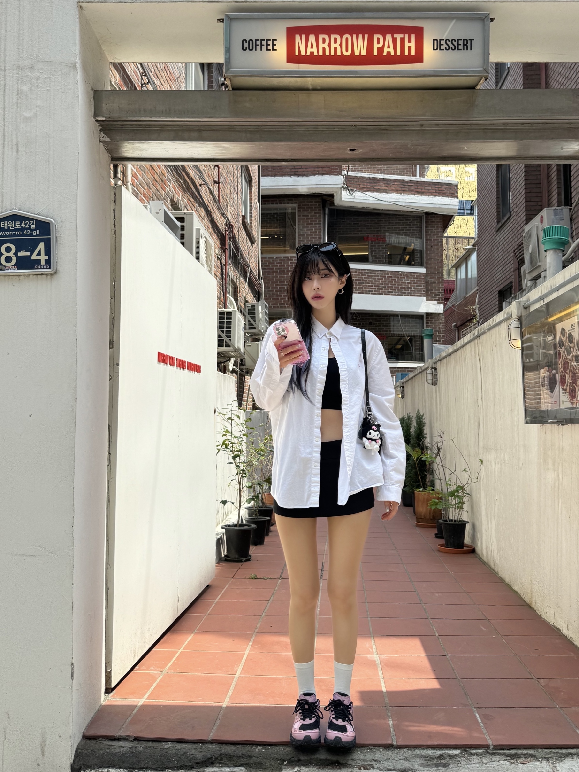 Fila Interun Pink Black 착용 스타일 - 5