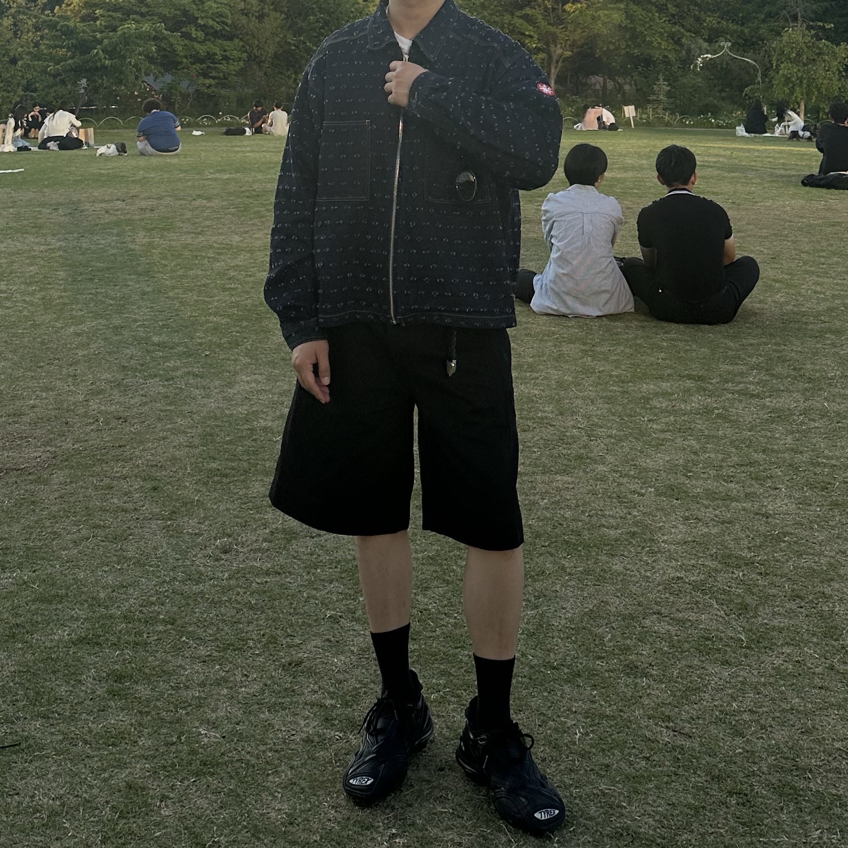Cav Empt MAJ Dam Denim Short Zip Jacket Cords Blue - 24SS 착용 스타일