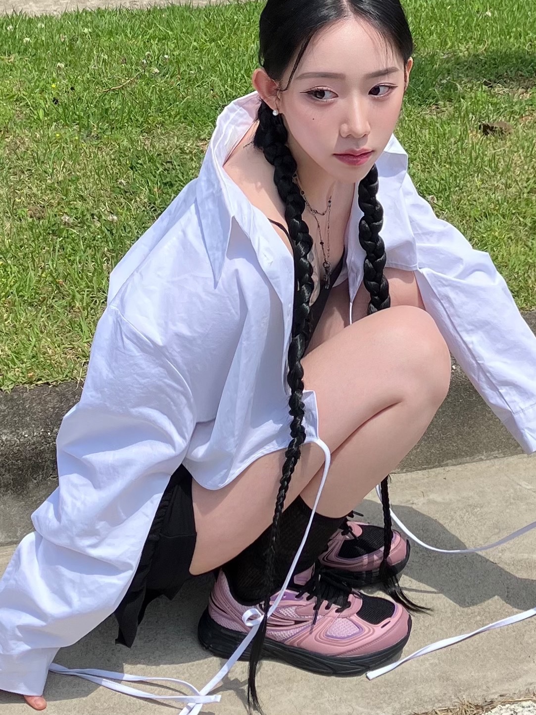 Fila Interun Pink Black 착용 스타일 - 4