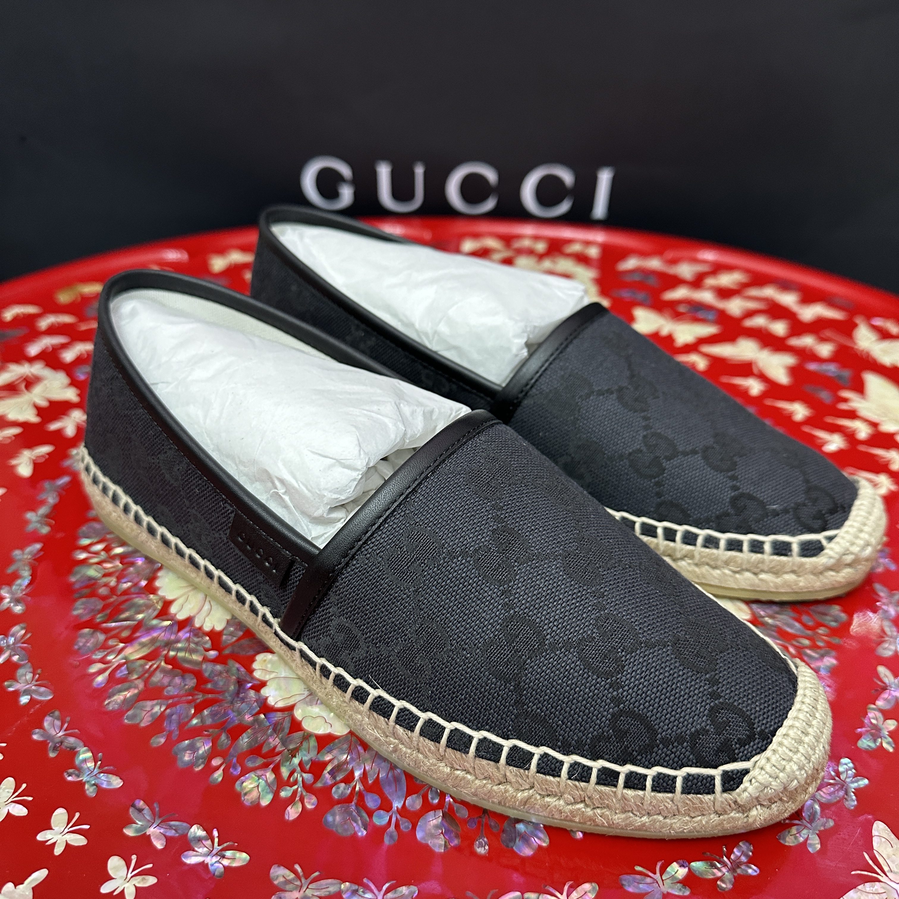 (W) Gucci GG Canvas Espadrilles Black 착용 스타일 - 2