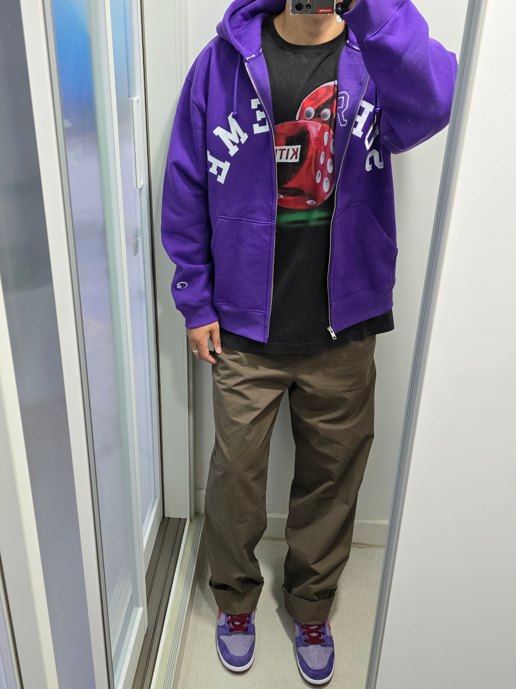Supreme x Champion Zip Up Hooded Sweatshirt Purple - 24SS, Nike Dunk Low SP Plum 2024 착용 스타일 - 2