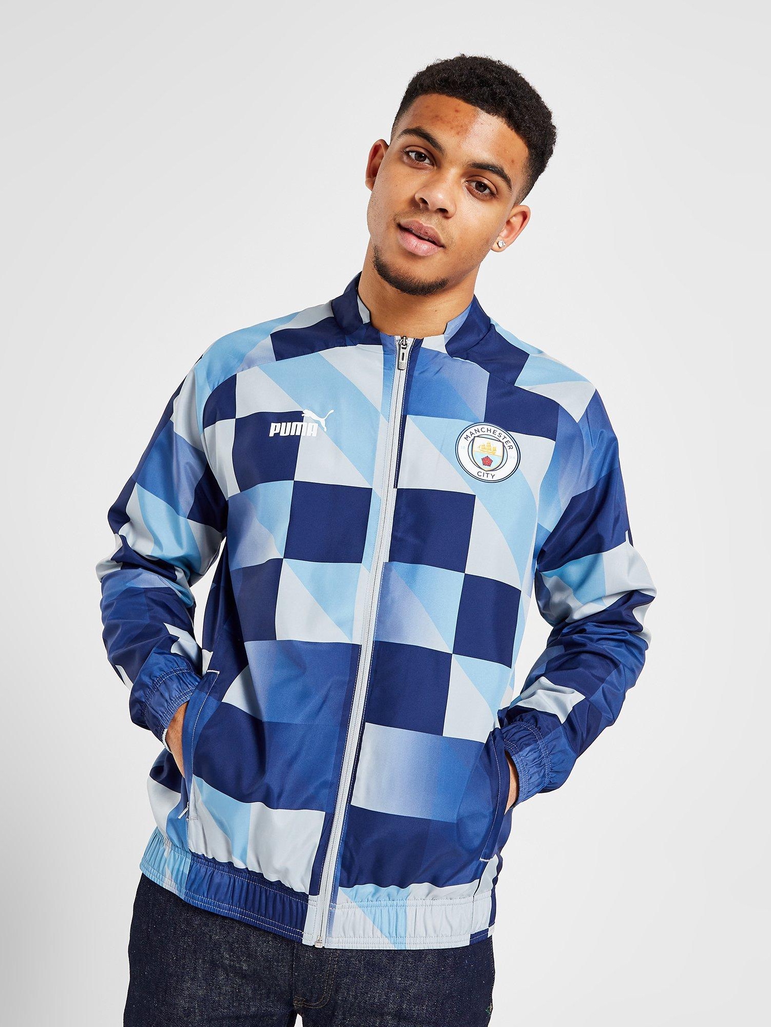Puma 2022/23 Manchester City Prematch Jacket Cool Mid Gray Navy 착용 스타일 - 1