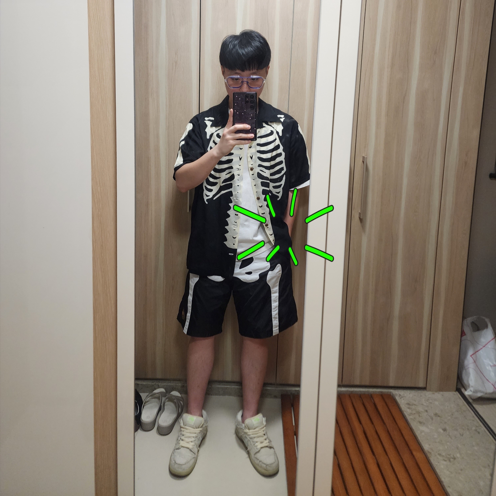 Kapital Nylon Bone Swimsuit Black 착용 스타일 - 1