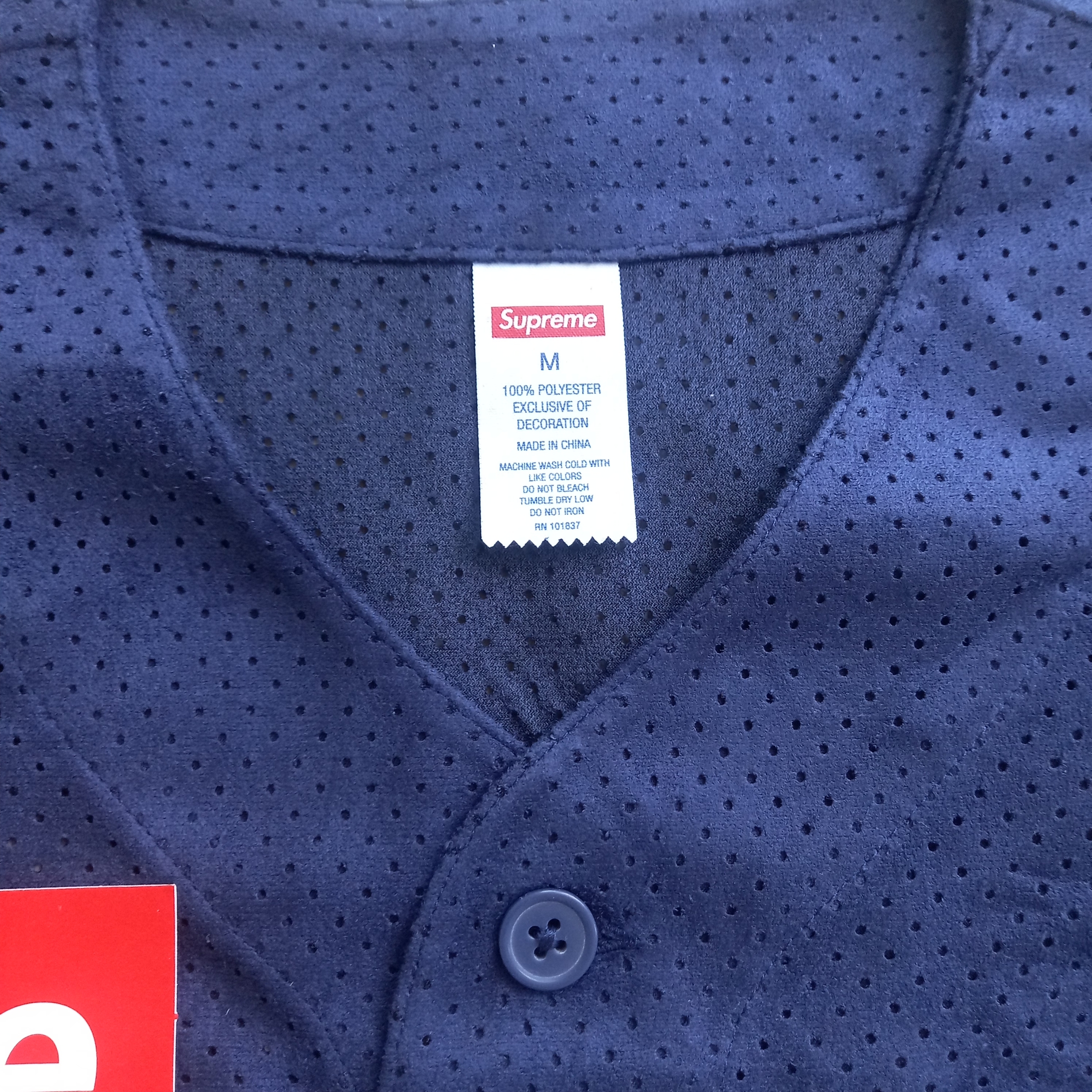 Supreme Ultrasuede Mesh Baseball Jersey Navy - 24SS 착용 스타일 - 2
