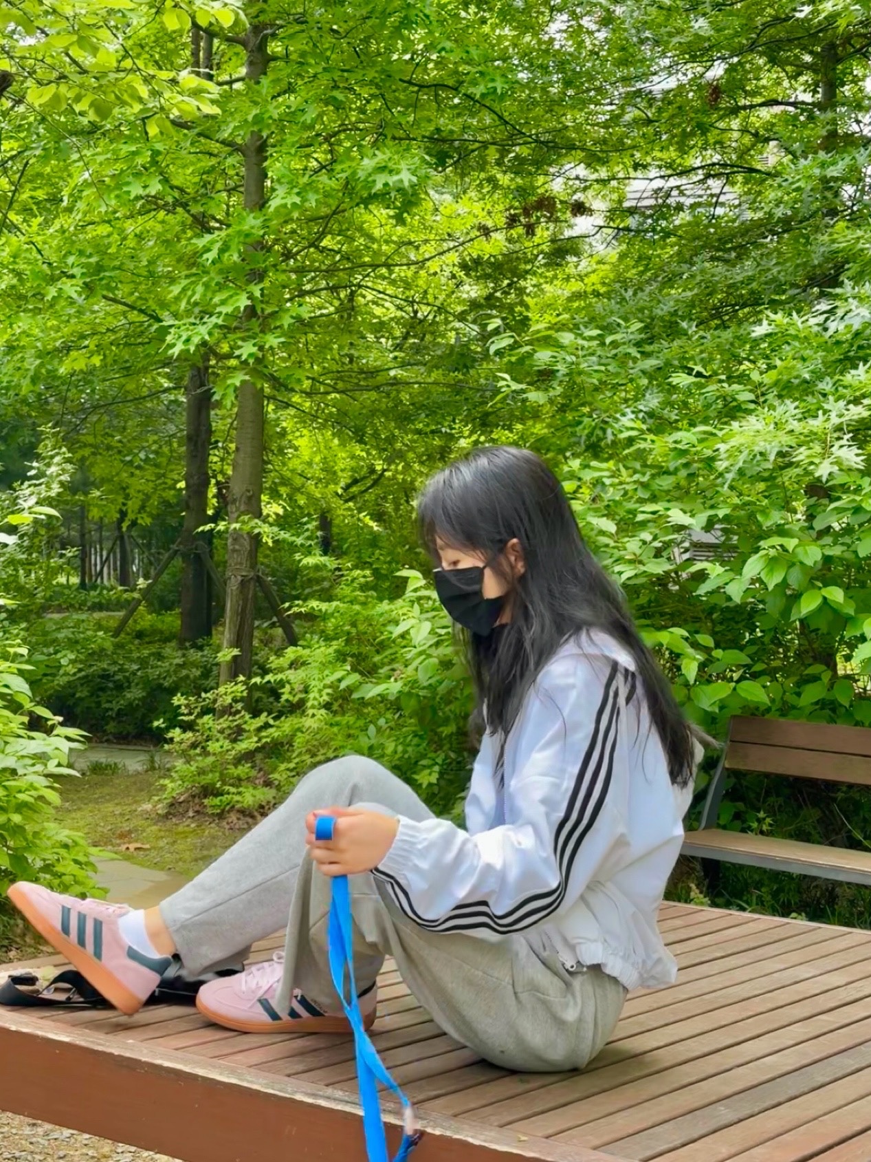 (W) Adidas Spezial Handball Clear Pink, (W) Adidas Essential 3-Stripes Woven Windbreaker Jacket White - KR Sizing 착용 스타일