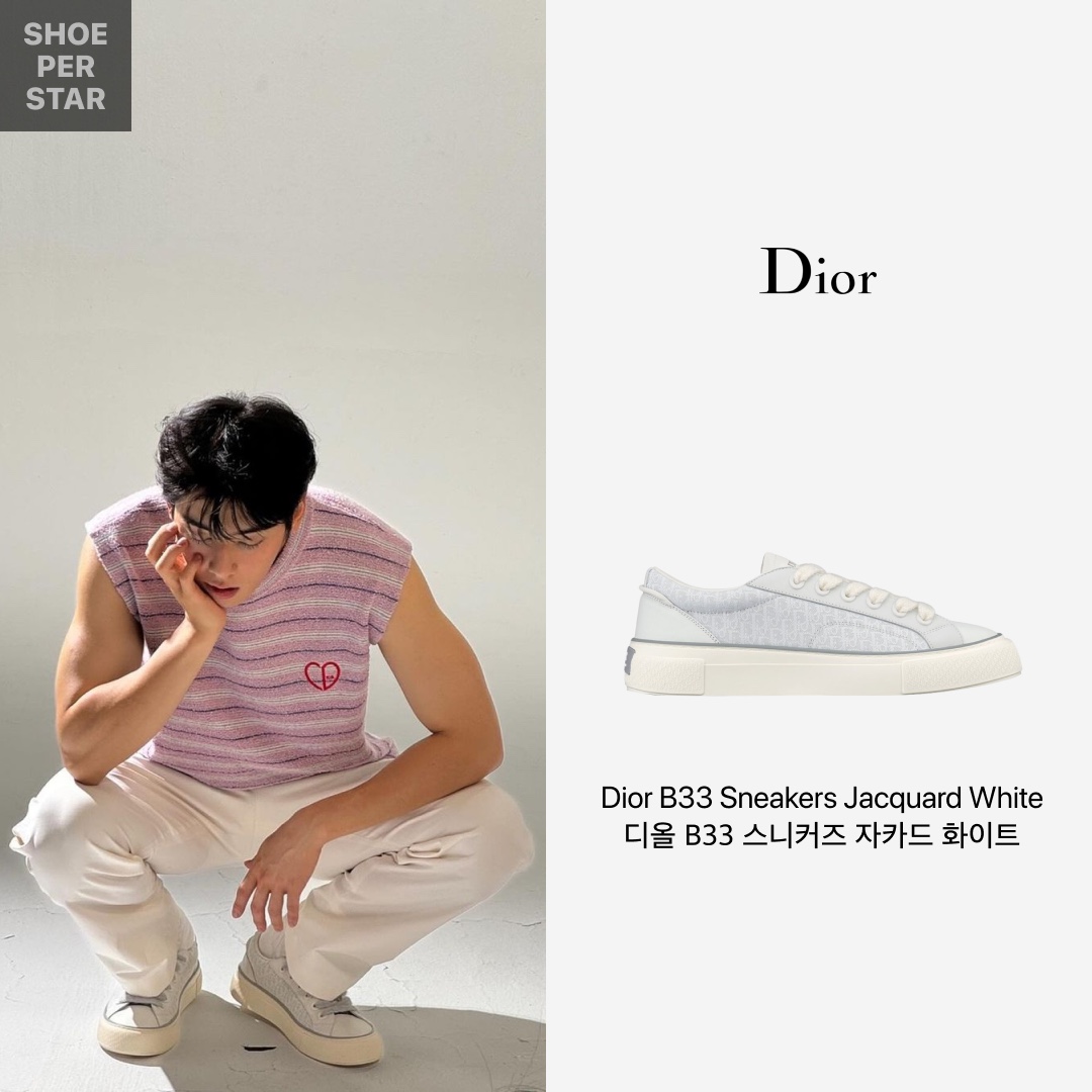 Dior B33 Sneakers Smooth Calfskin and Dior Oblique Jacquard White 착용 스타일 - 1