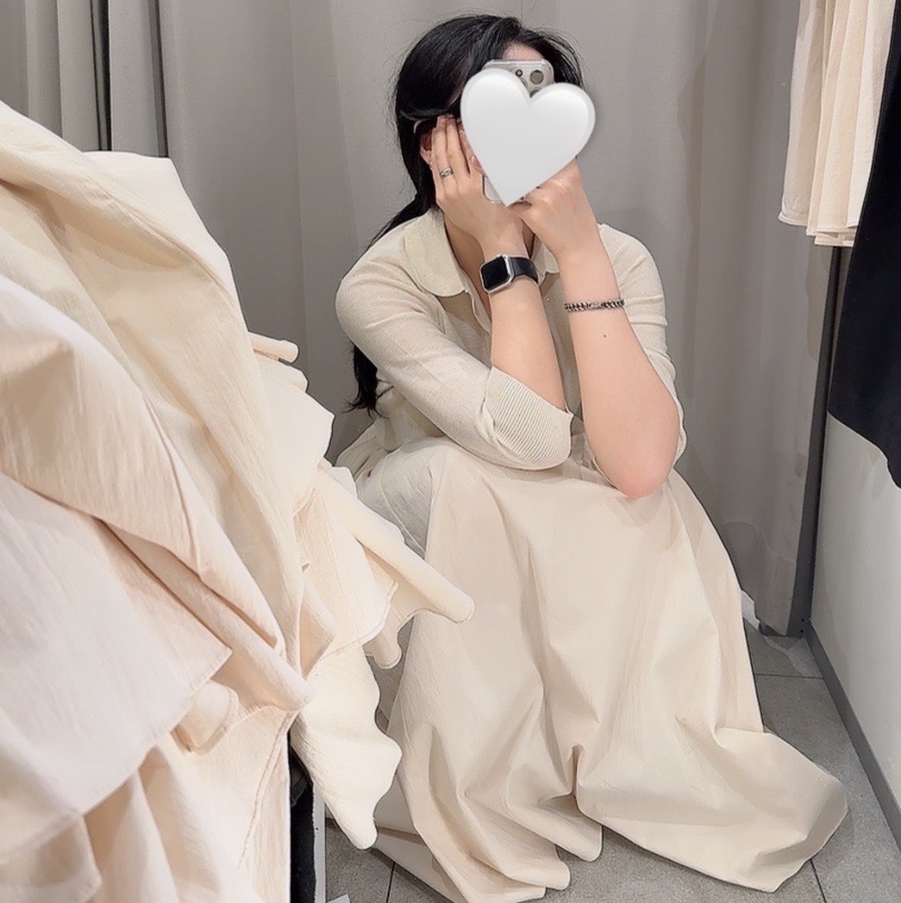 (W) Zara ZW Collection Skirt with Scalloped Waistband Ecru 착용 스타일