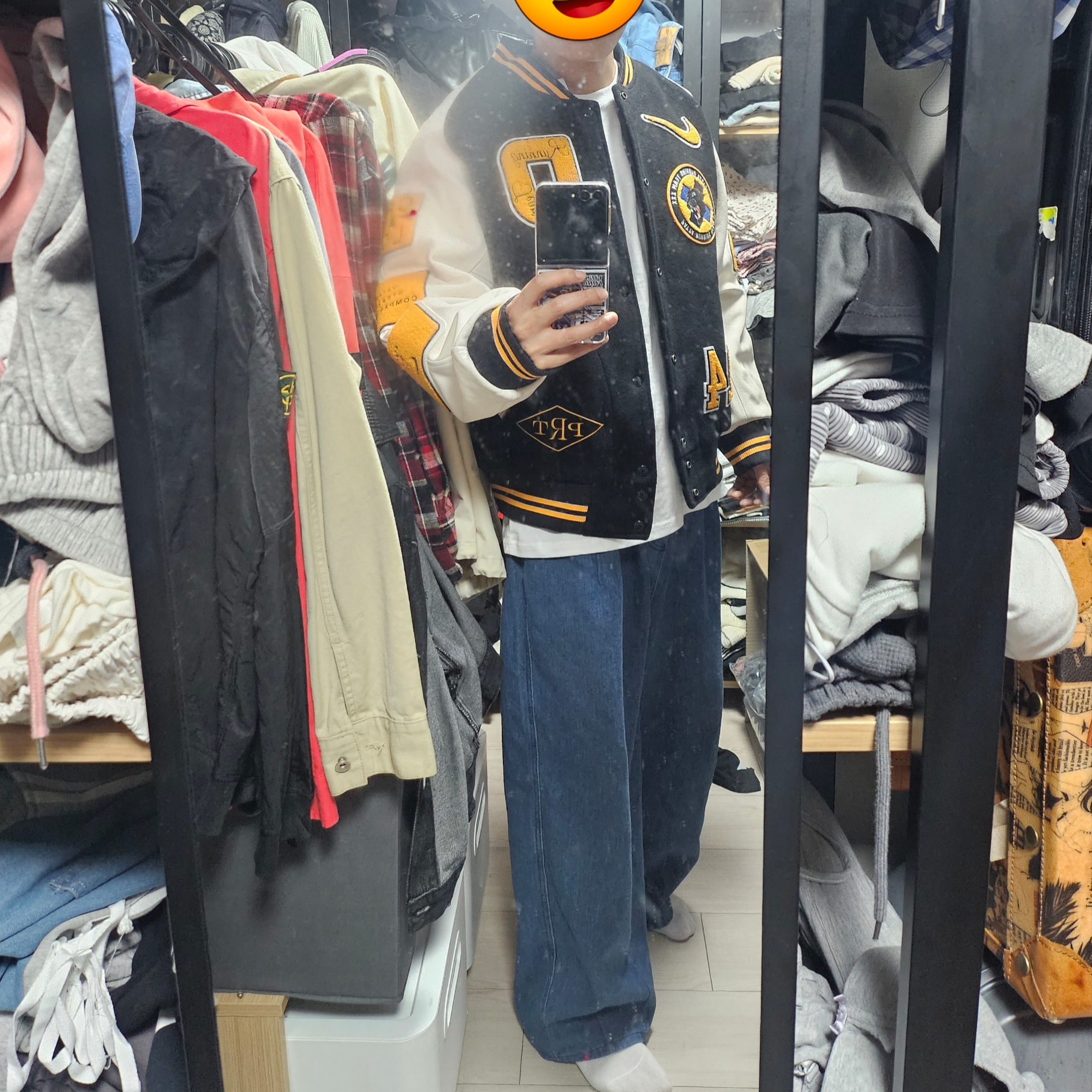 Nike x Patta Varsity Jacket Black Yellow - US/EU 착용 스타일