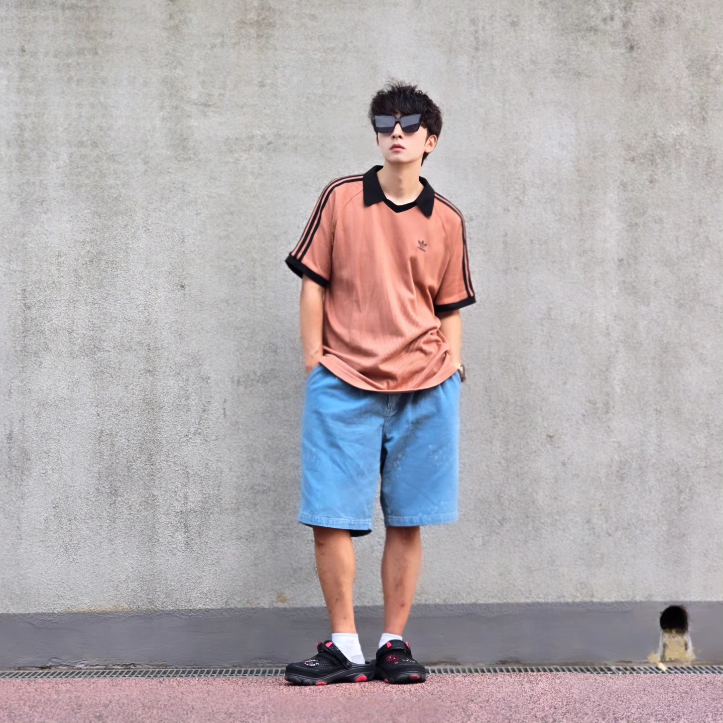 Adidas Adicolor Classics Waffle Polo Shirt Clay Strata - KR Sizing, Adidas Adicolor Classics Waffle Polo Shirt Clay Strata - US Sizing 착용 스타일 - 6